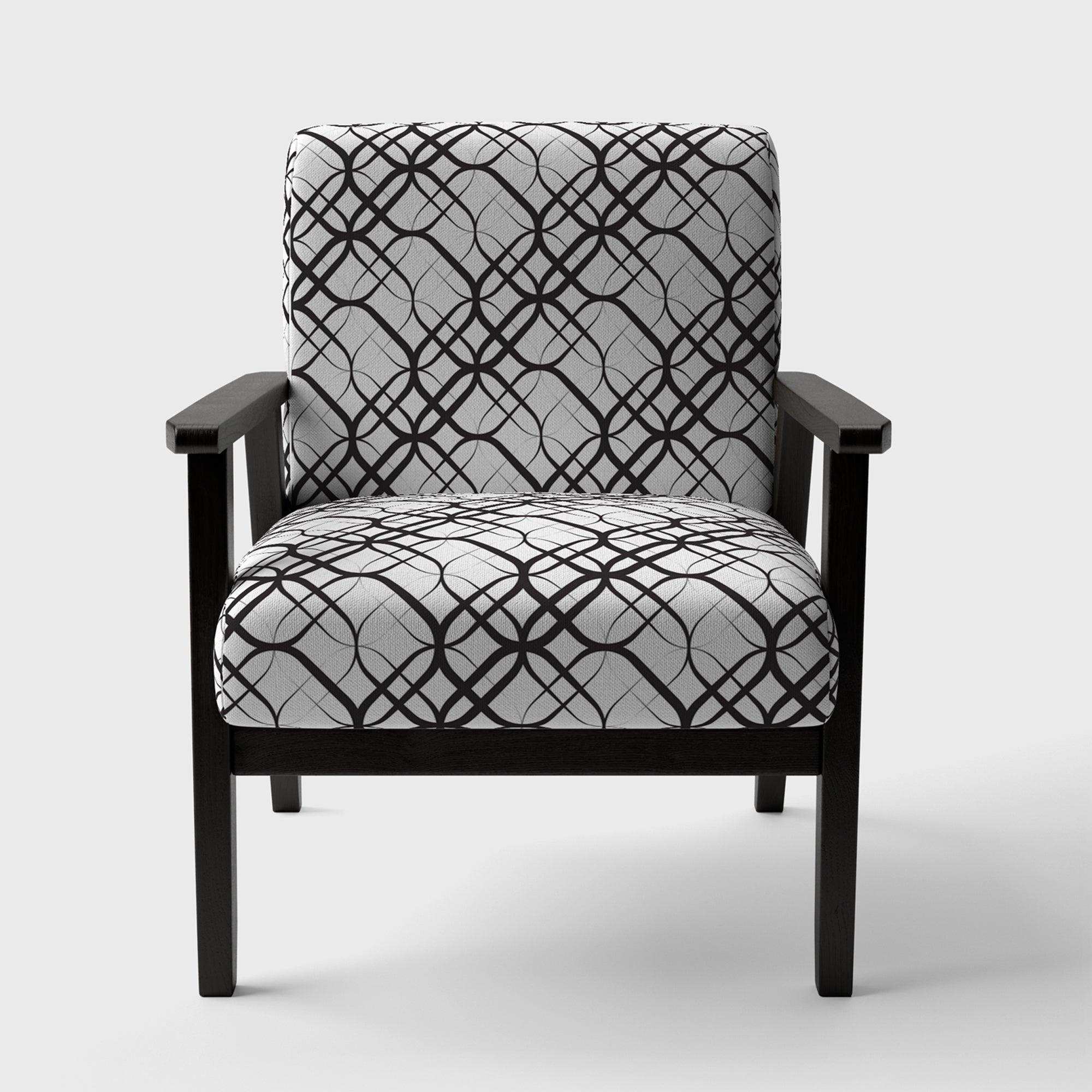 Monochrome Geometric Pattern III Mid-Century Accent Chair