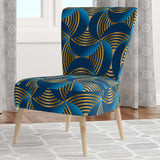 Geometric abstract waves in gold and marine blue Mid-Century Accent Chair