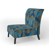 Geometric abstract waves in gold and marine blue Mid-Century Accent Chair