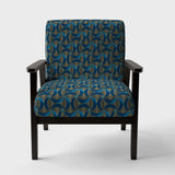 Geometric abstract waves in gold and marine blue Mid-Century Accent Chair