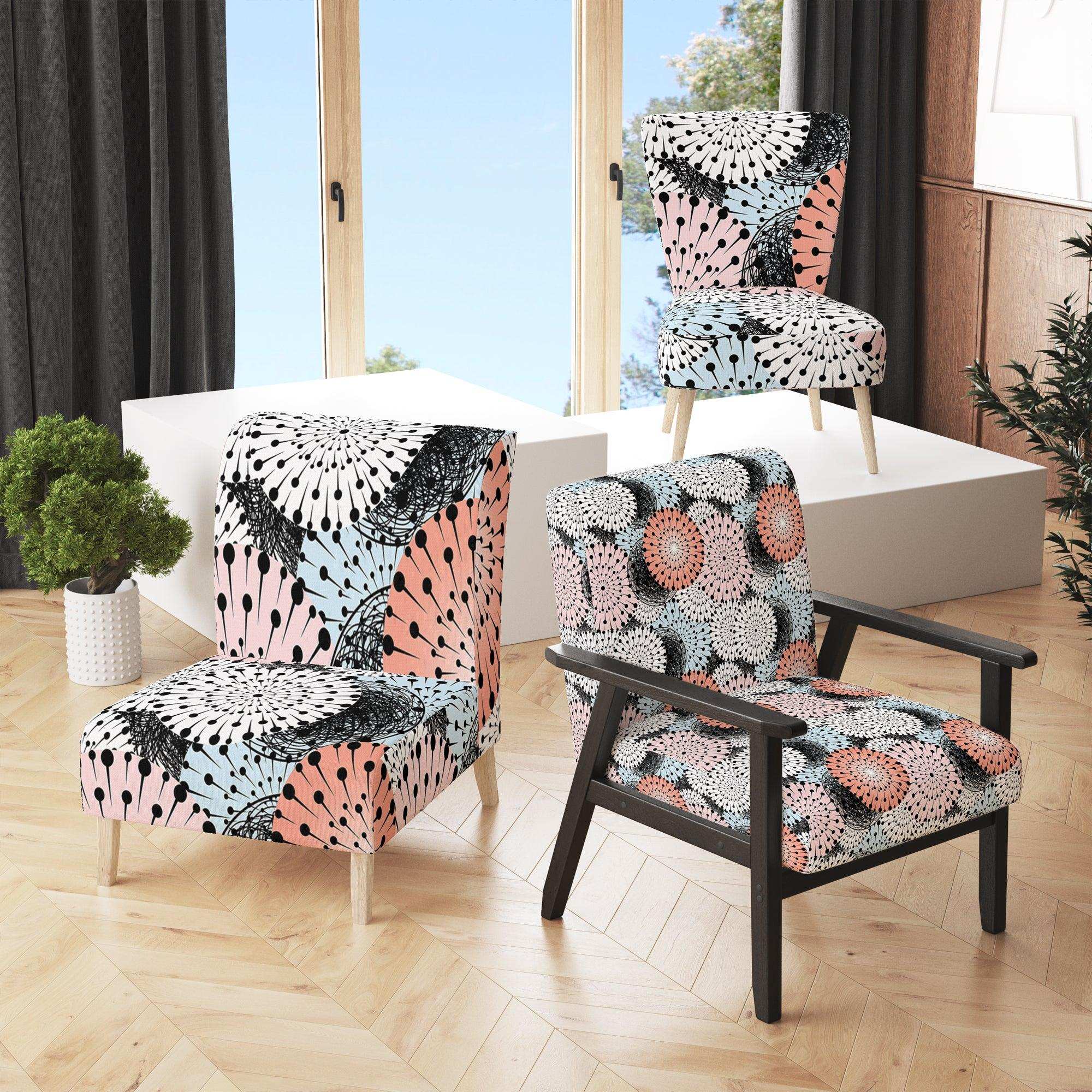 Retro Abstract Flower Design I Mid-Century Accent Chair