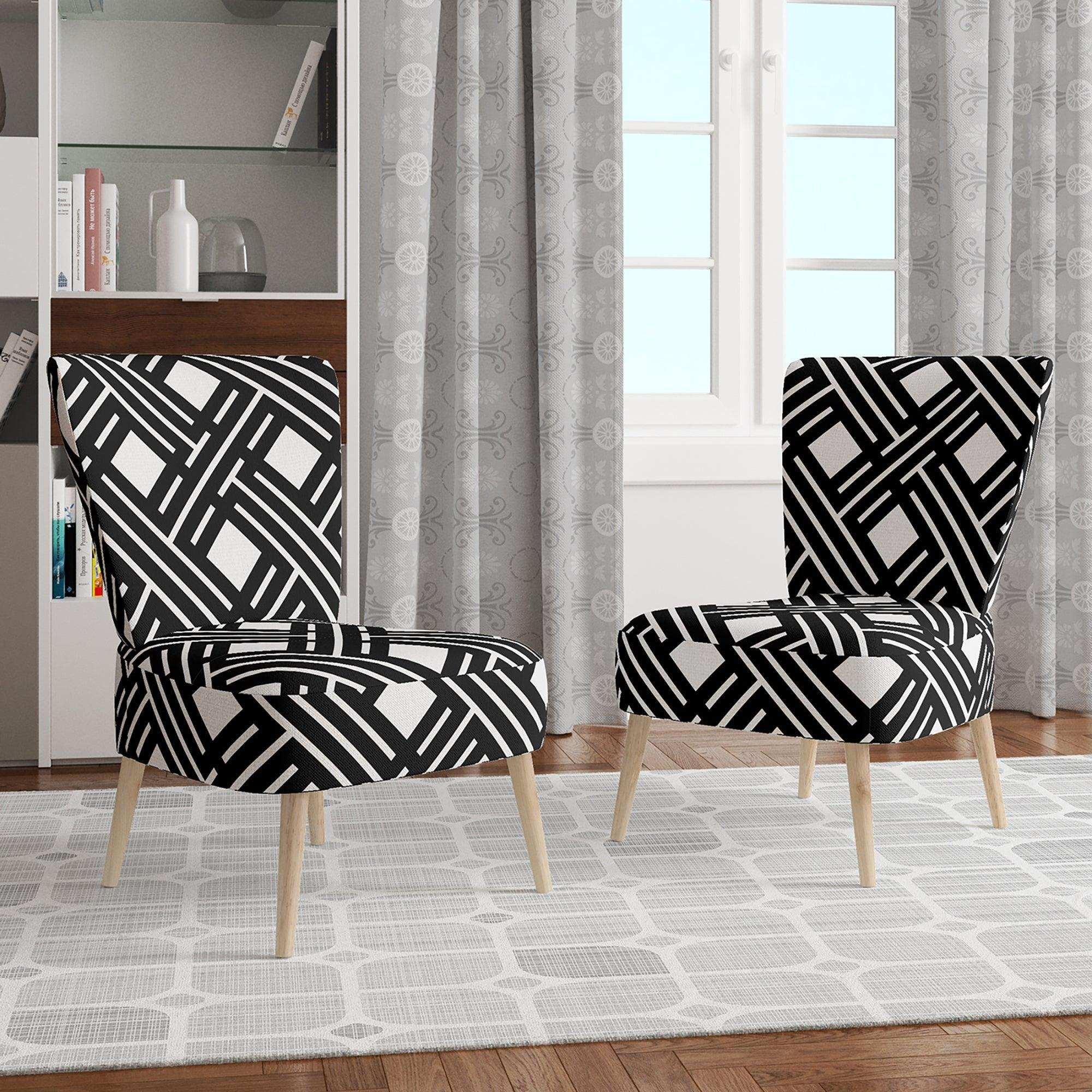 Monochrome Geometric Pattern II Mid-Century Accent Chair