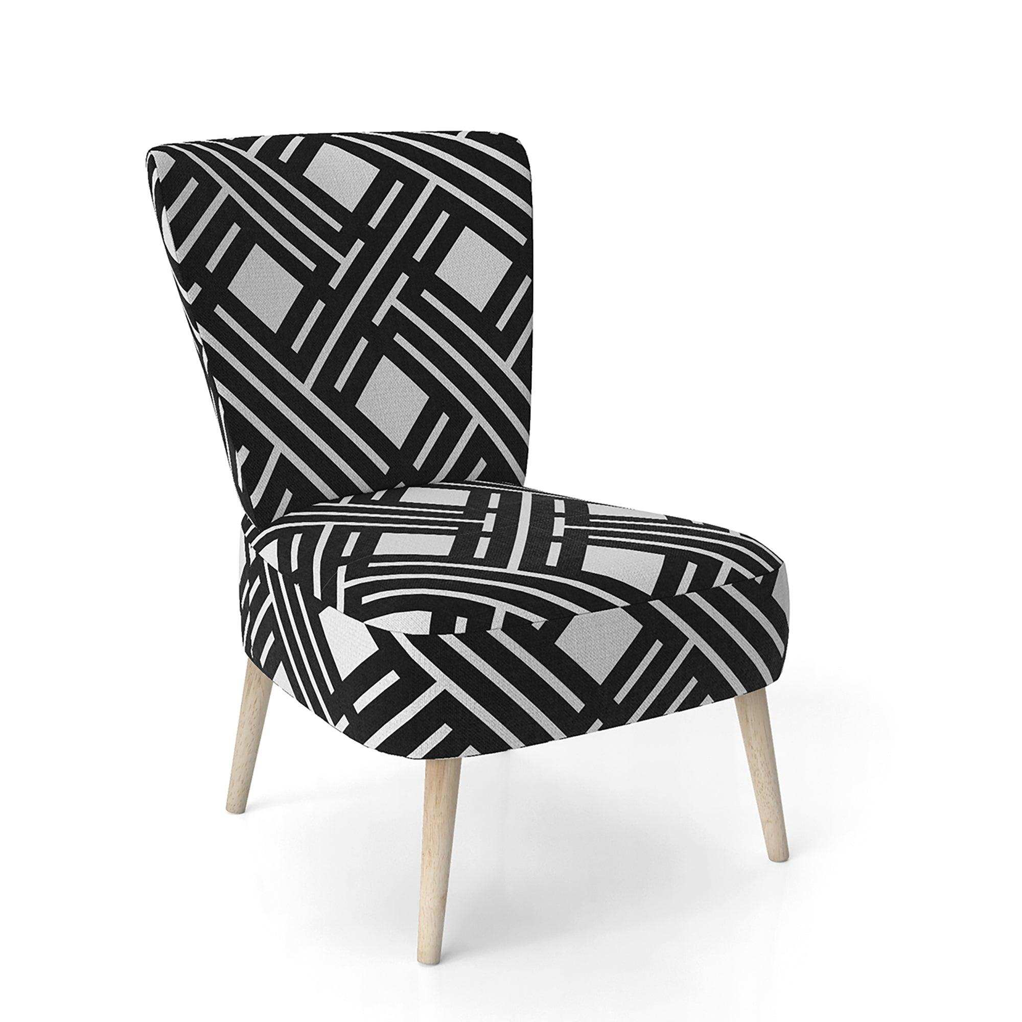 Monochrome Geometric Pattern II Mid-Century Accent Chair