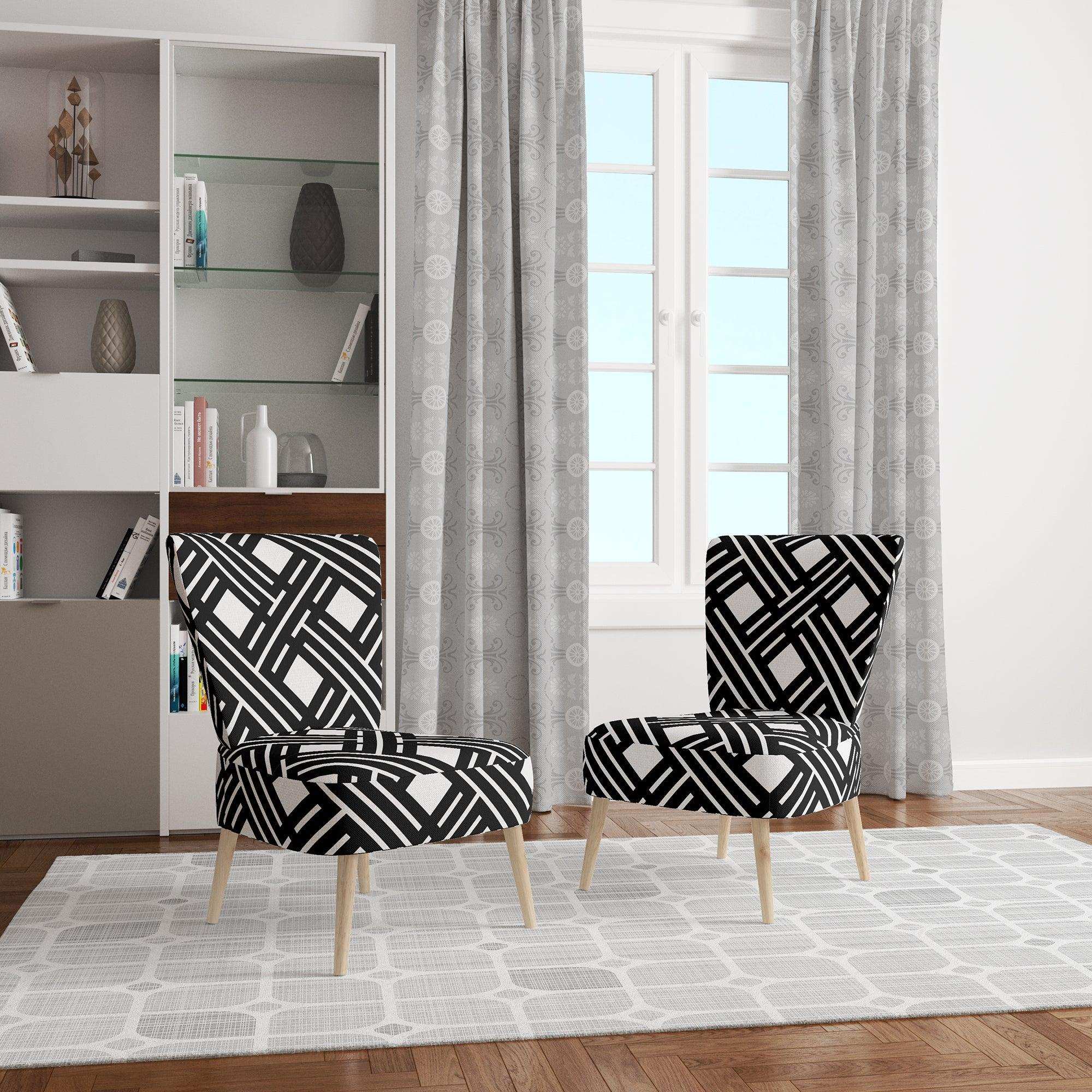 Monochrome Geometric Pattern II Mid-Century Accent Chair