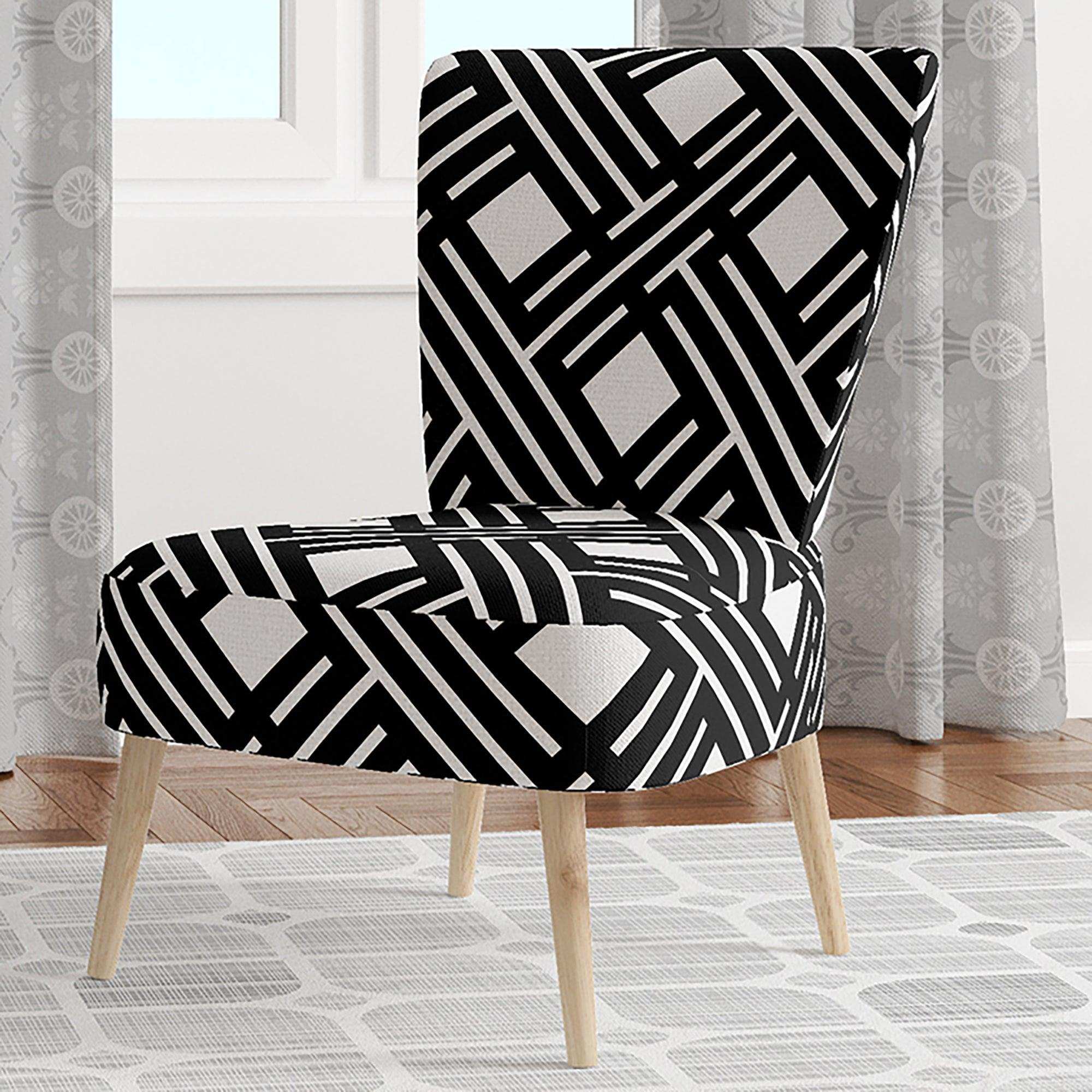 Monochrome Geometric Pattern II Mid-Century Accent Chair