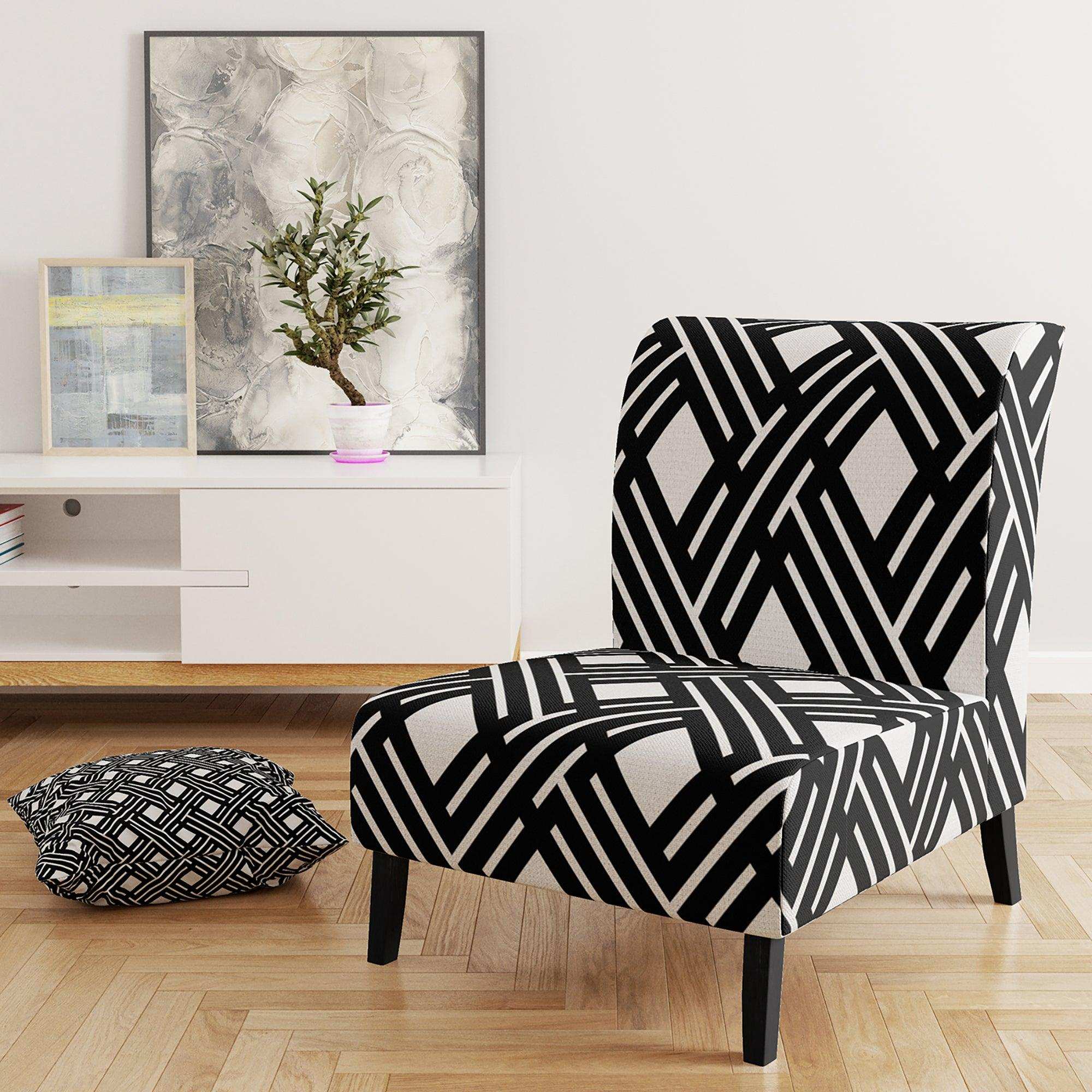 Monochrome Geometric Pattern II Mid-Century Accent Chair