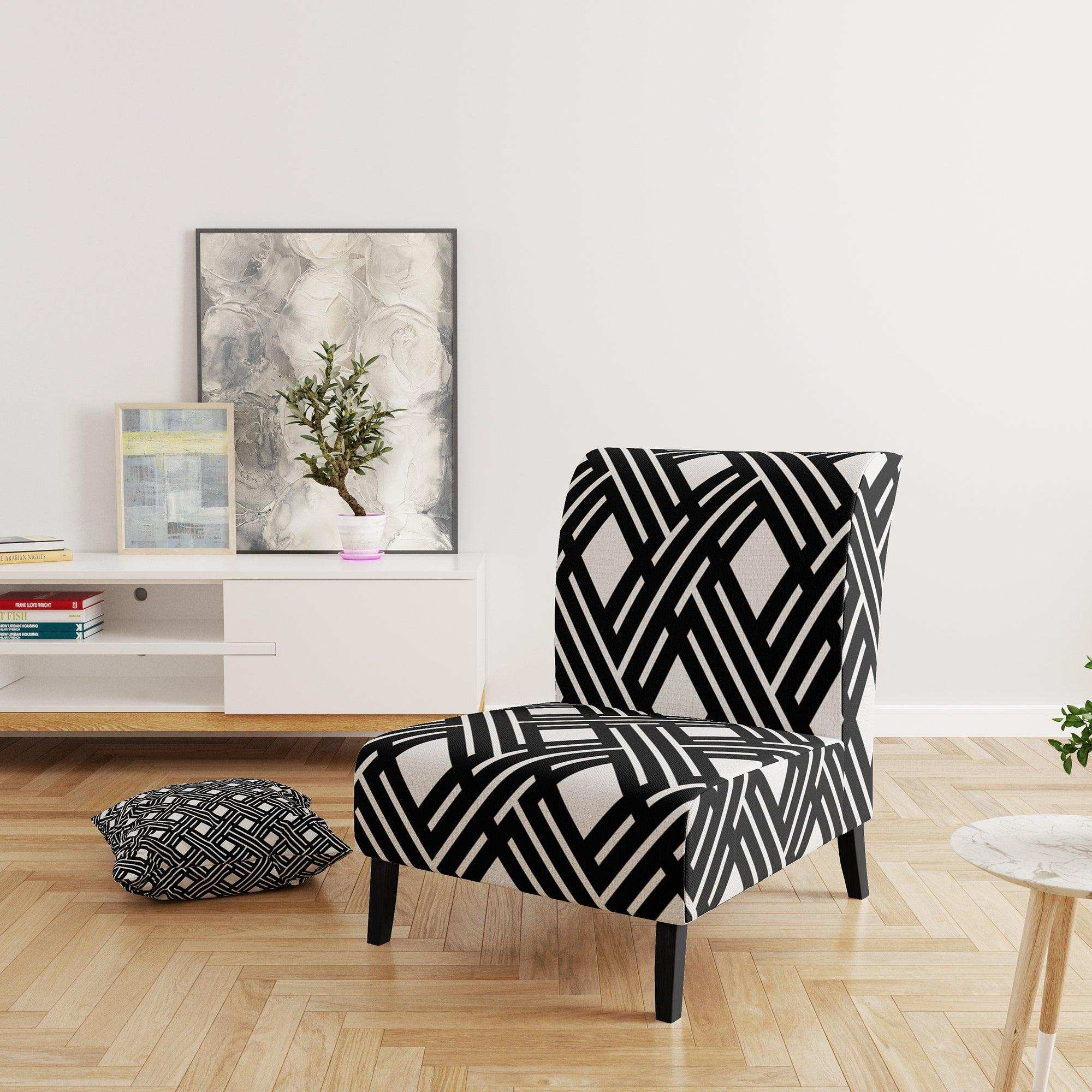 Monochrome Geometric Pattern II Mid-Century Accent Chair