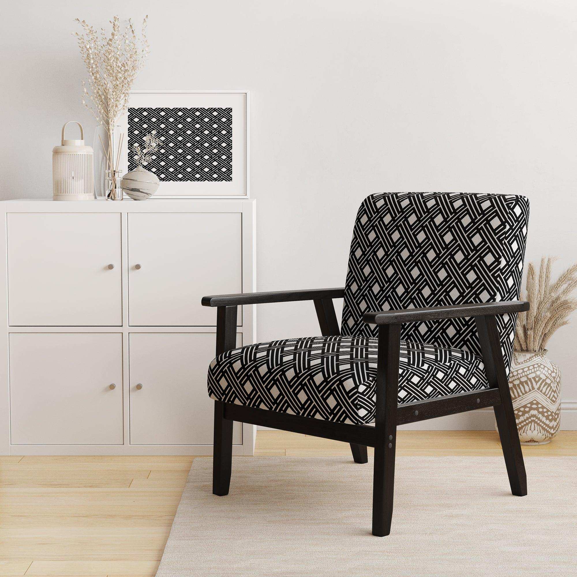 Monochrome Geometric Pattern II Mid-Century Accent Chair
