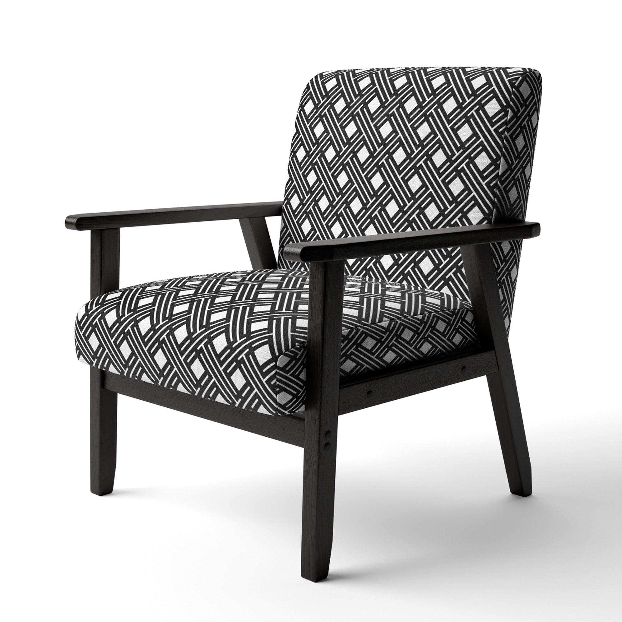 Monochrome Geometric Pattern II Mid-Century Accent Chair