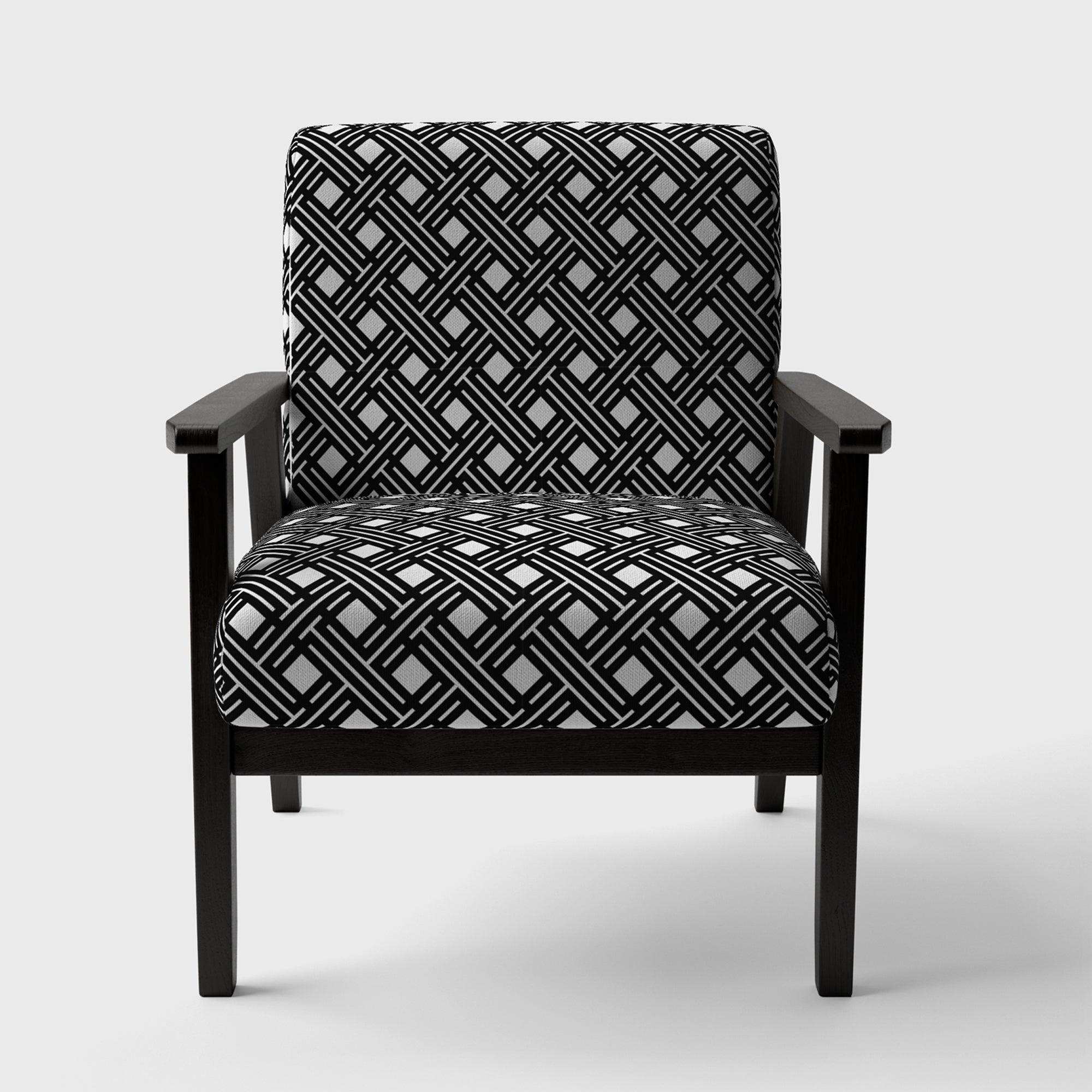 Monochrome Geometric Pattern II Mid-Century Accent Chair