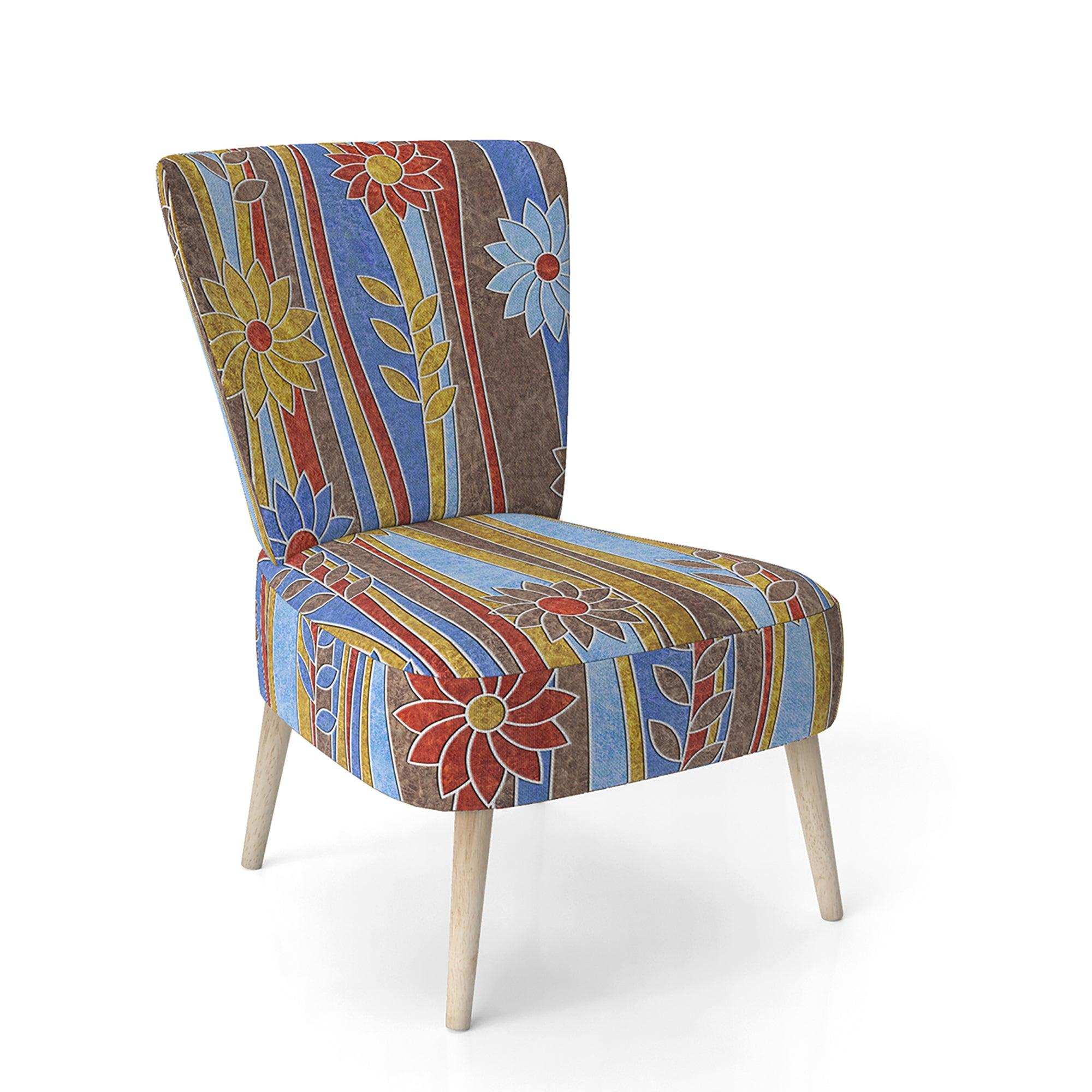 Floral Retro Pattern III Mid-Century Accent Chair