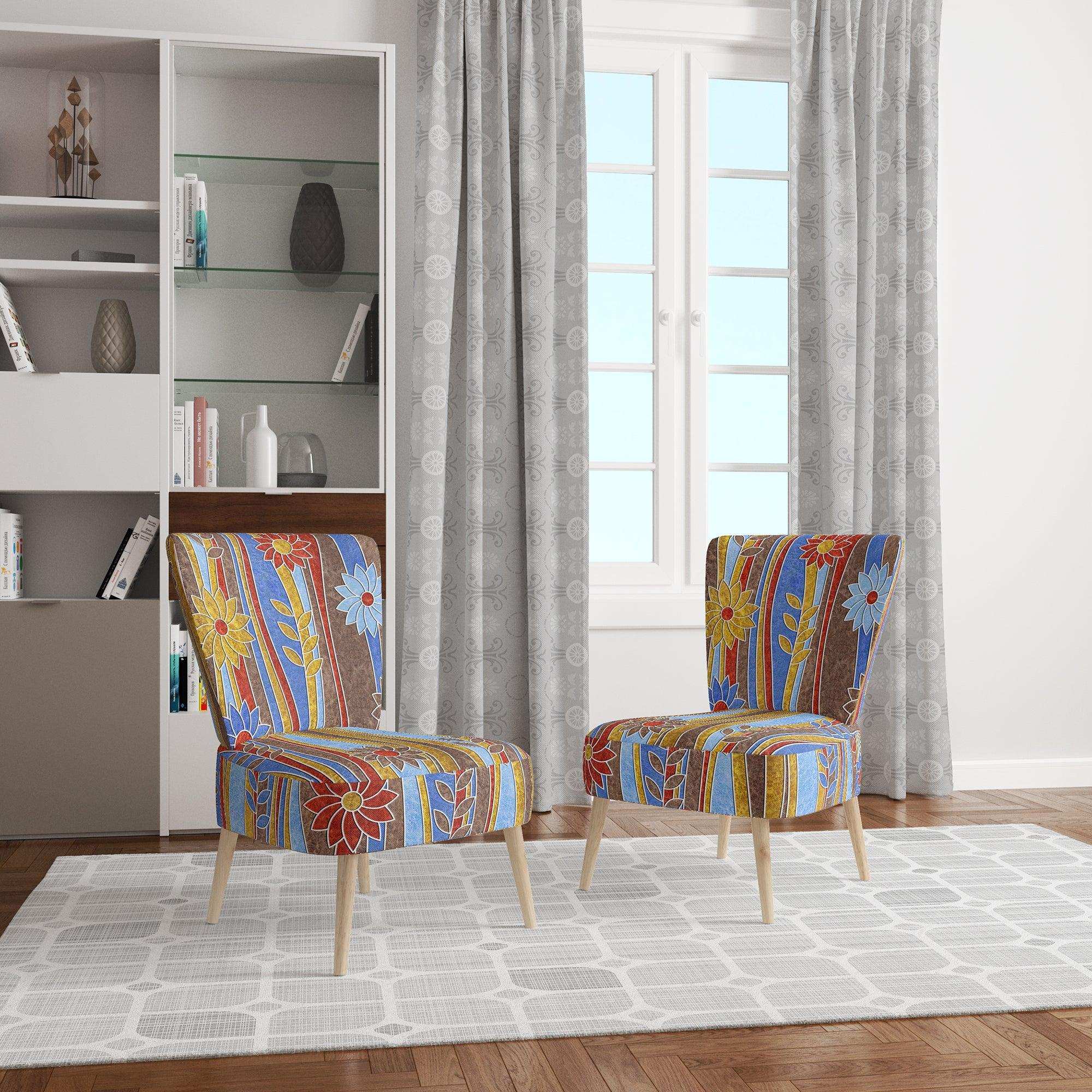 Floral Retro Pattern III Mid-Century Accent Chair