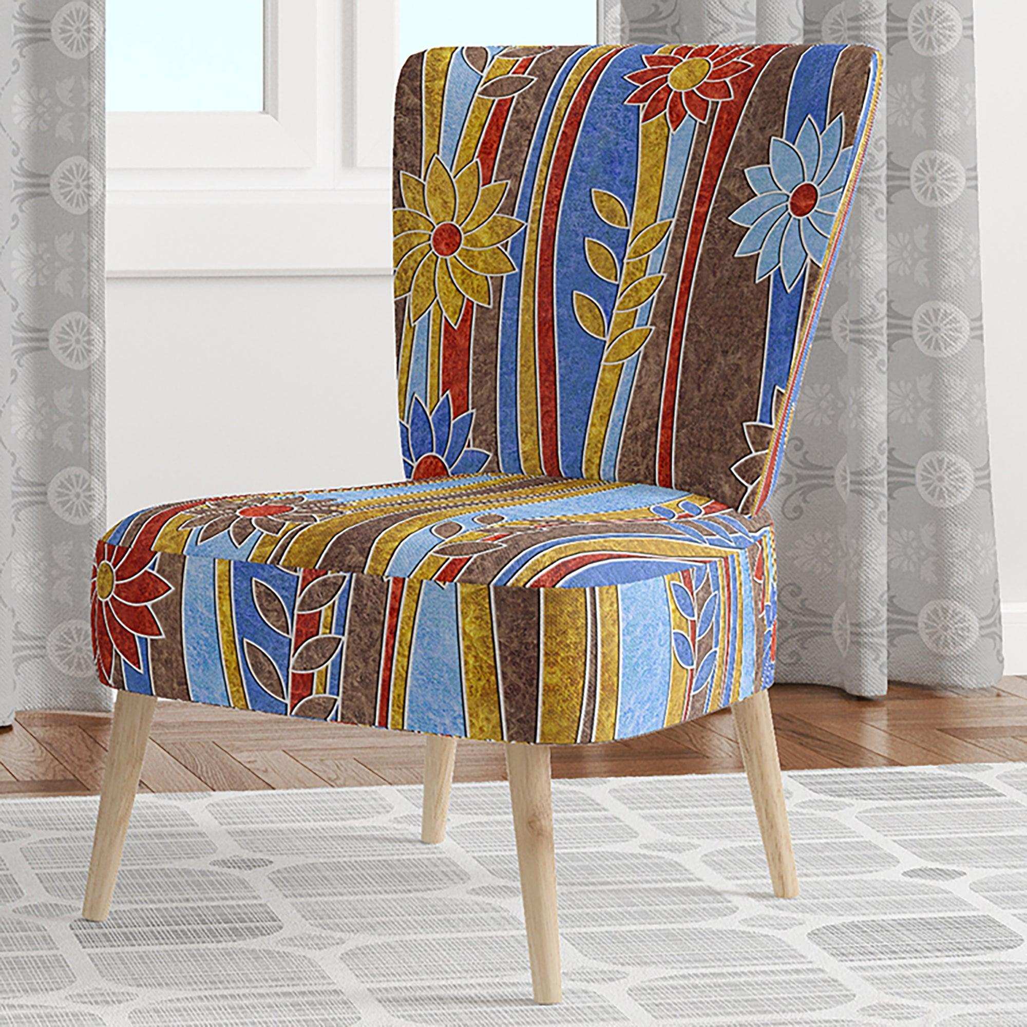 Floral Retro Pattern III Mid-Century Accent Chair
