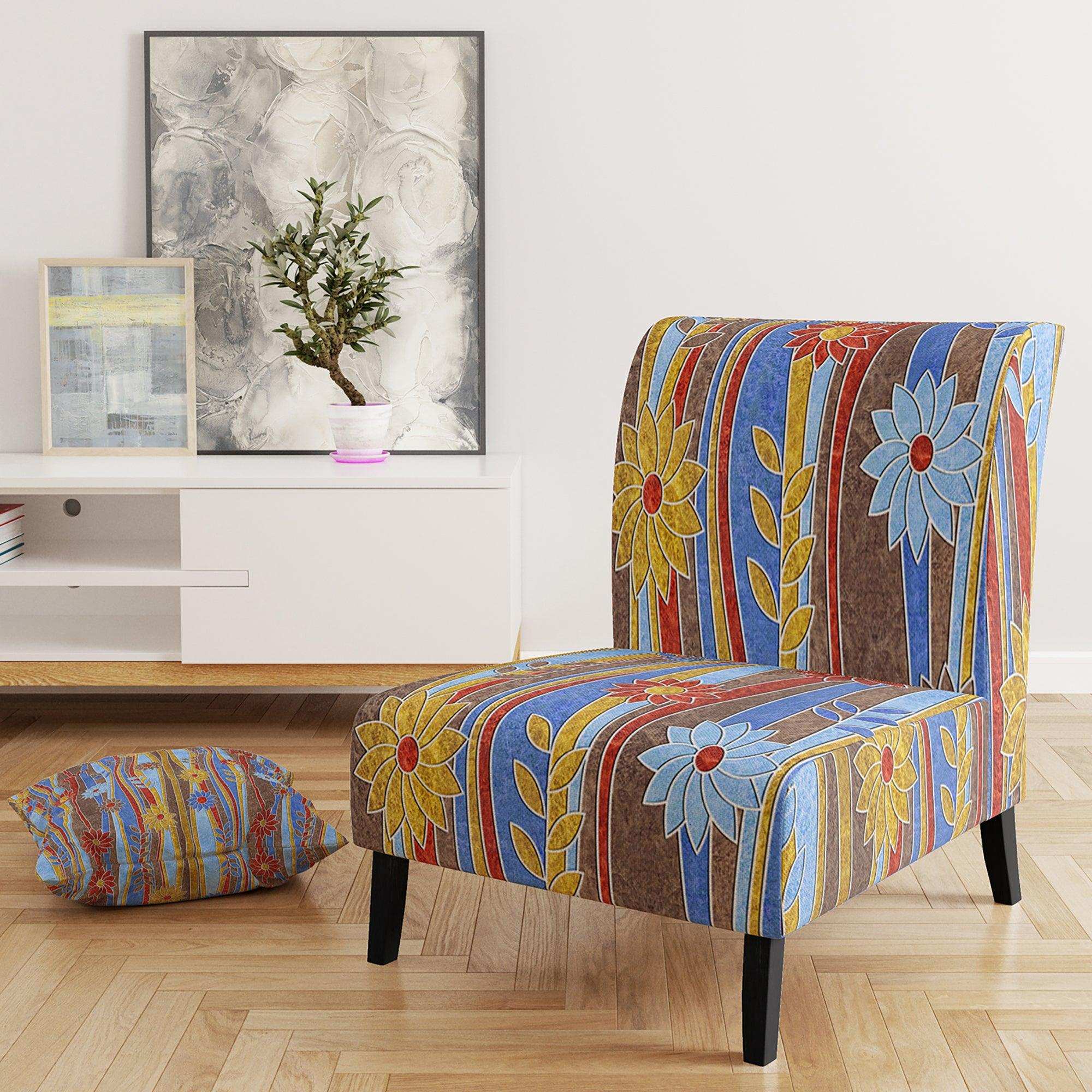 Floral Retro Pattern III Mid-Century Accent Chair