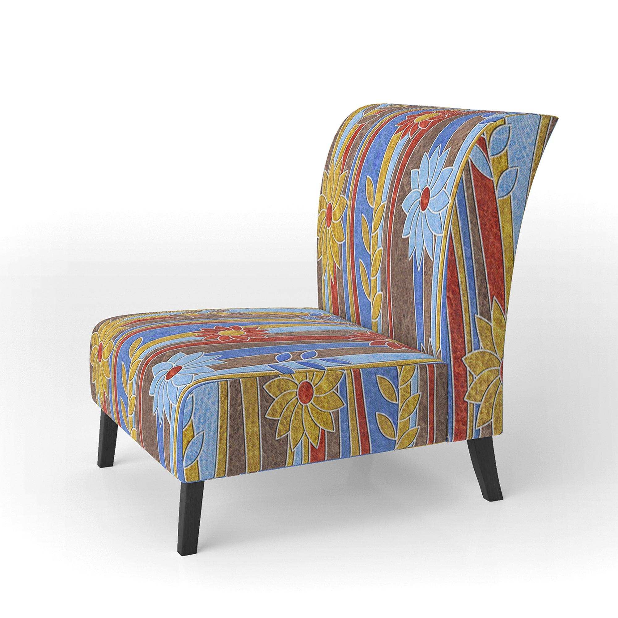 Floral Retro Pattern III Mid-Century Accent Chair