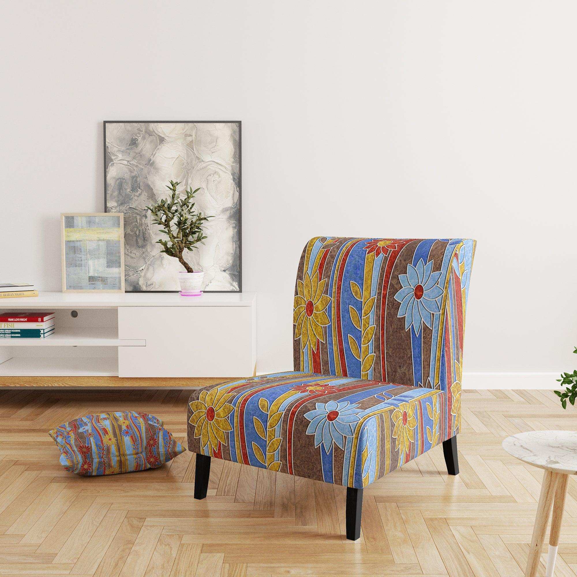 Floral Retro Pattern III Mid-Century Accent Chair