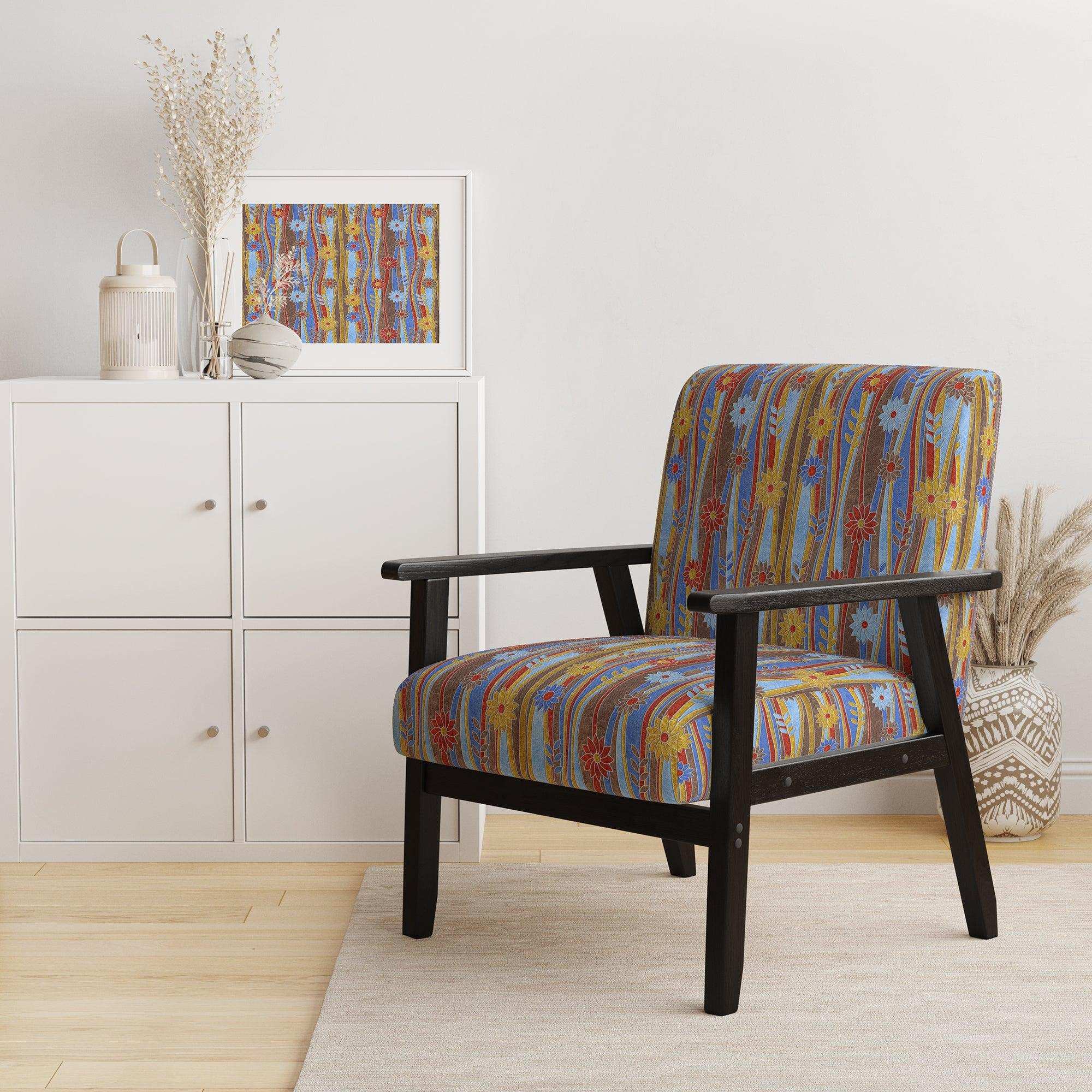 Floral Retro Pattern III Mid-Century Accent Chair