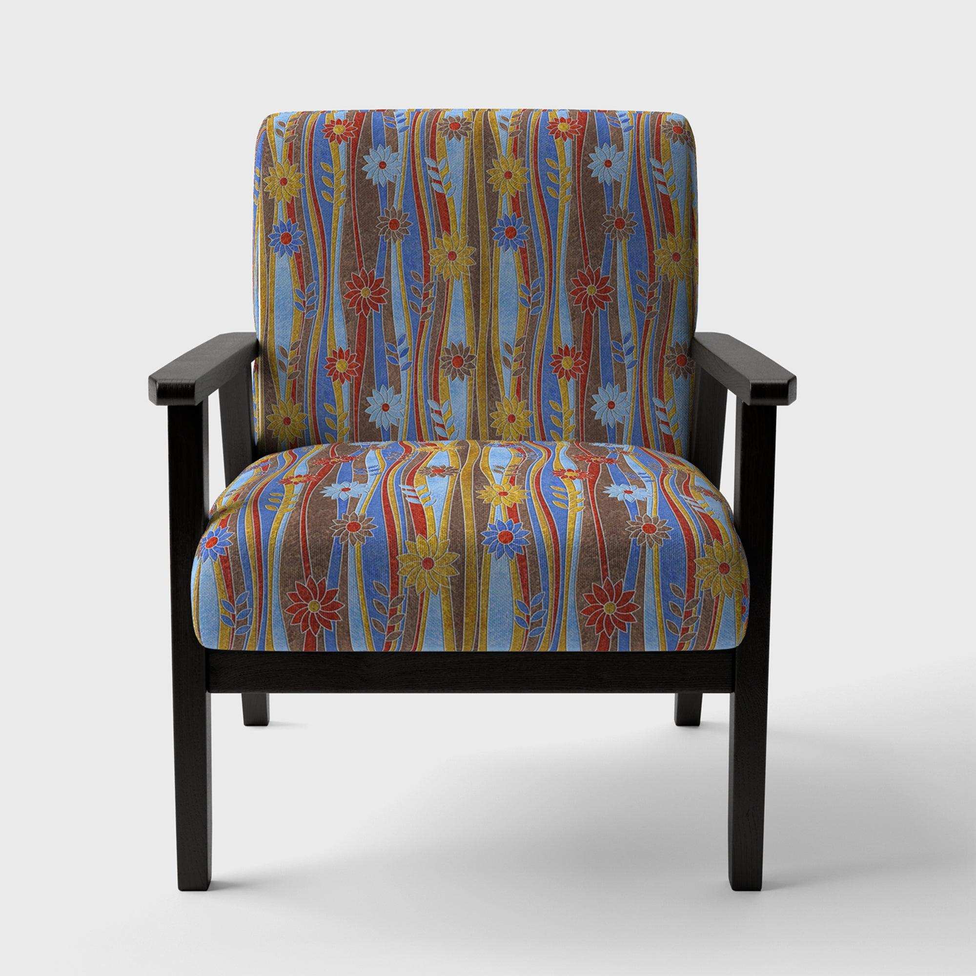 Floral Retro Pattern III Mid-Century Accent Chair