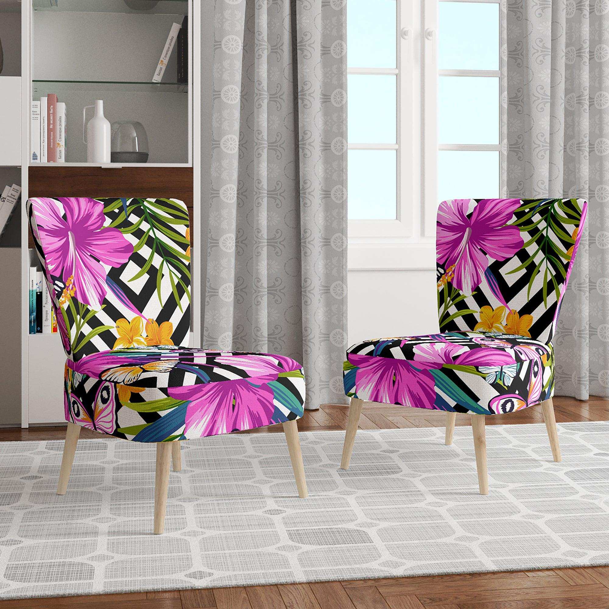 Tropical Foliage And Geometrics Mid-Century Accent Chair