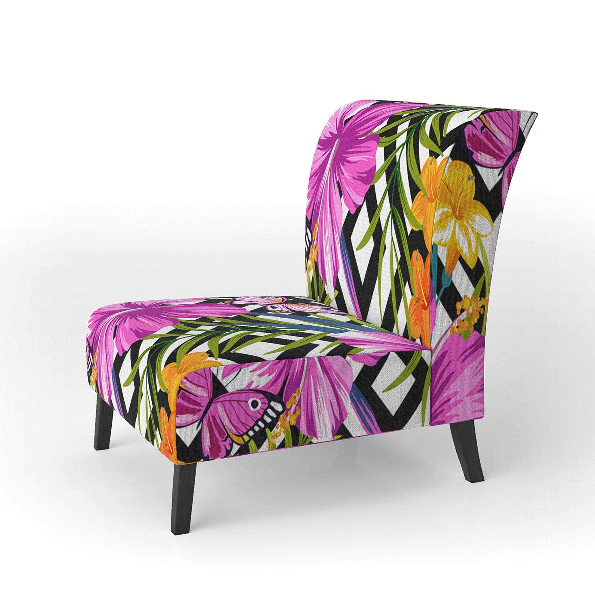 Tropical Foliage And Geometrics Mid-Century Accent Chair