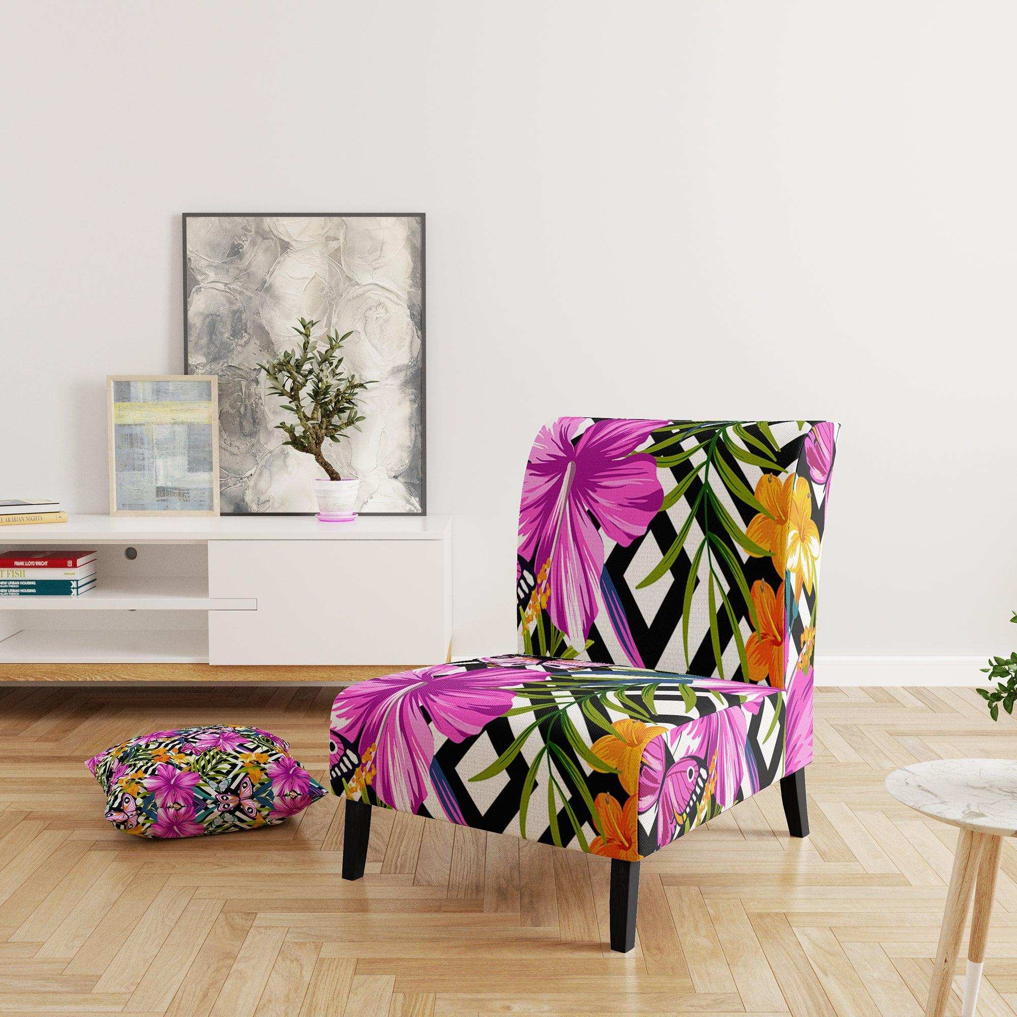 Tropical Foliage And Geometrics Mid-Century Accent Chair