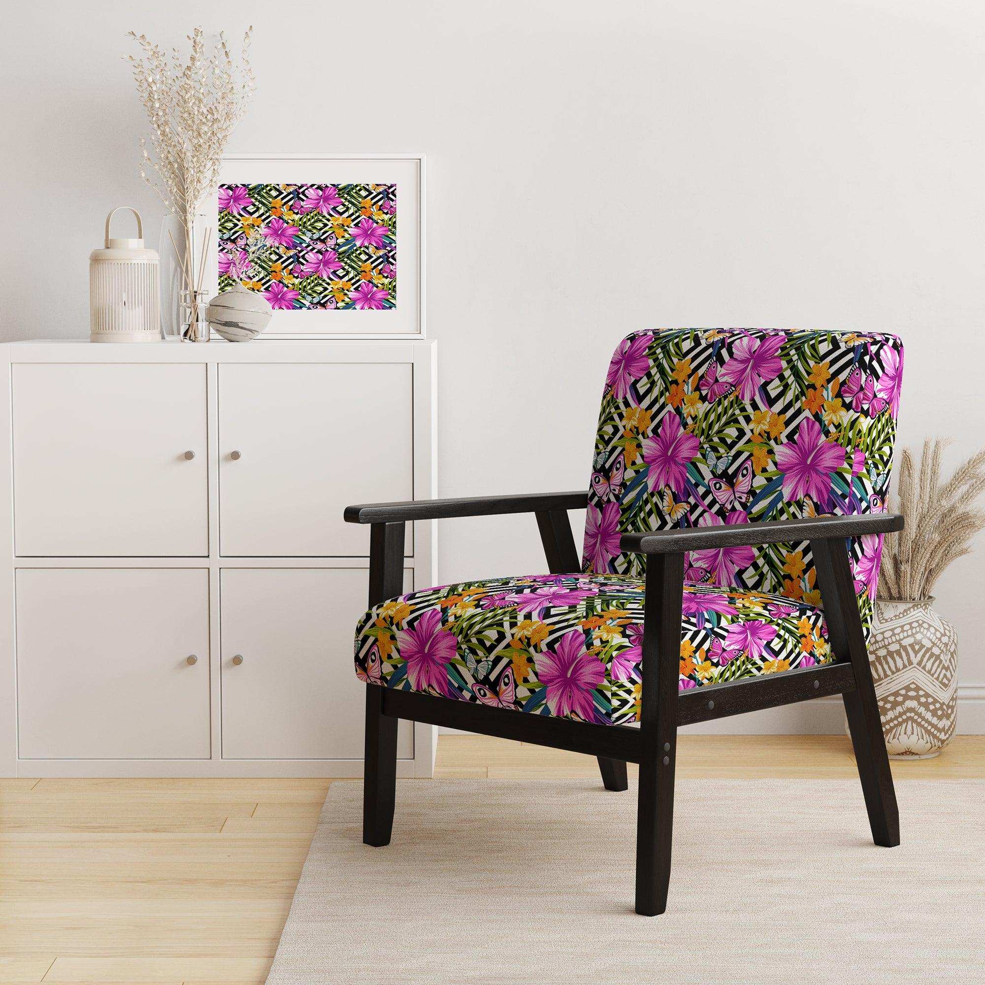 Tropical Foliage And Geometrics Mid-Century Accent Chair