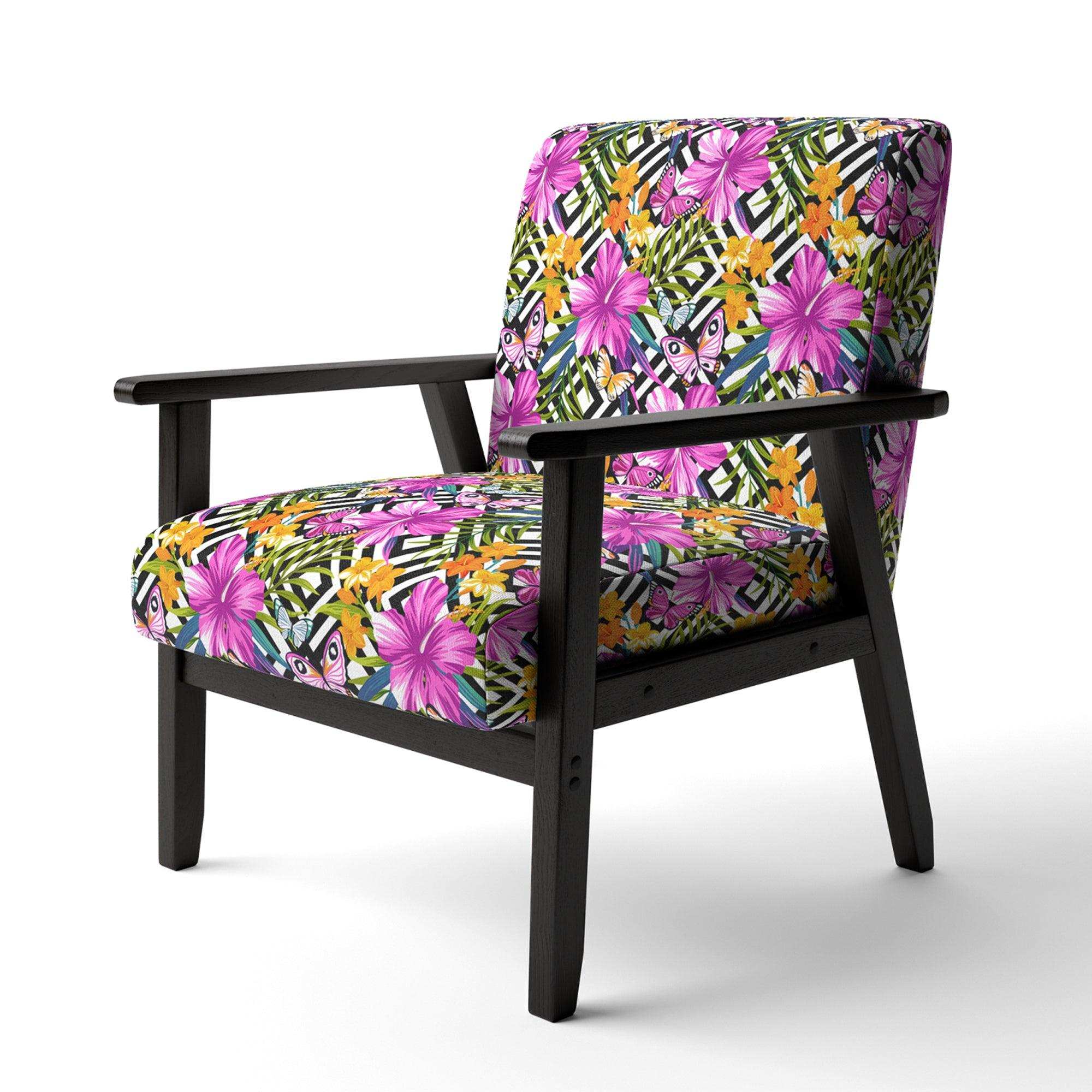Tropical Foliage And Geometrics Mid-Century Accent Chair