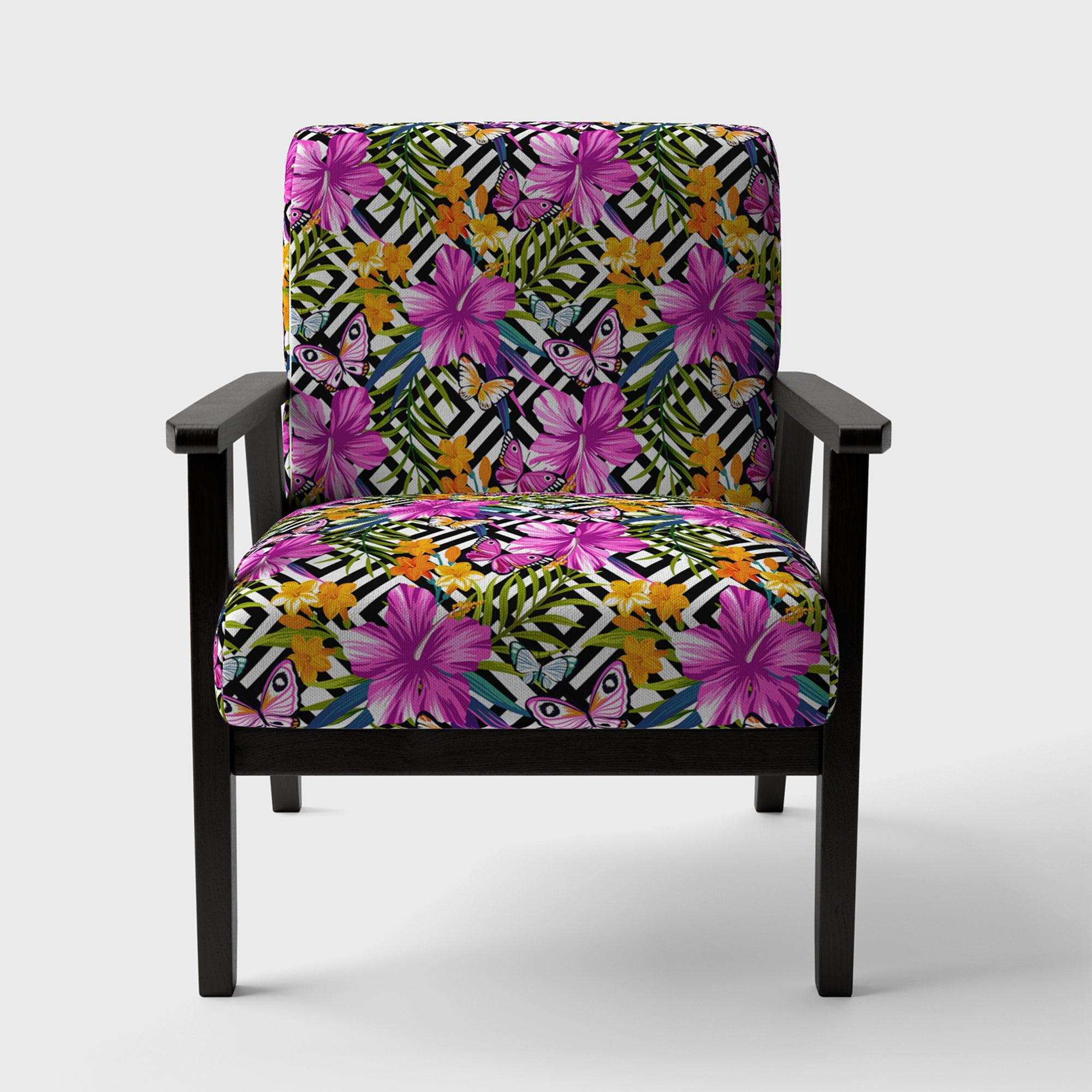 Tropical Foliage And Geometrics Mid-Century Accent Chair