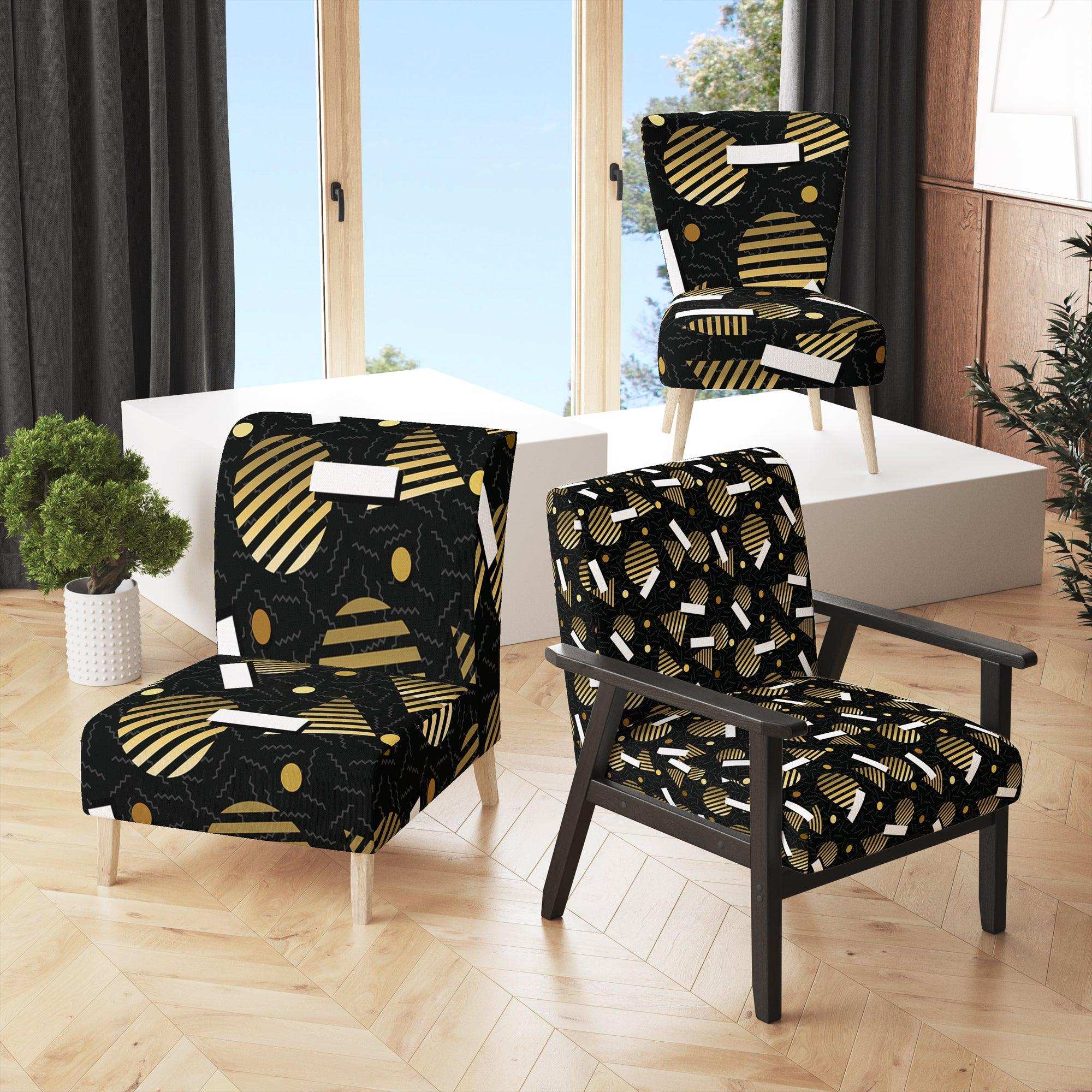 Gold Retro Circular Pattern Mid-Century Accent Chair