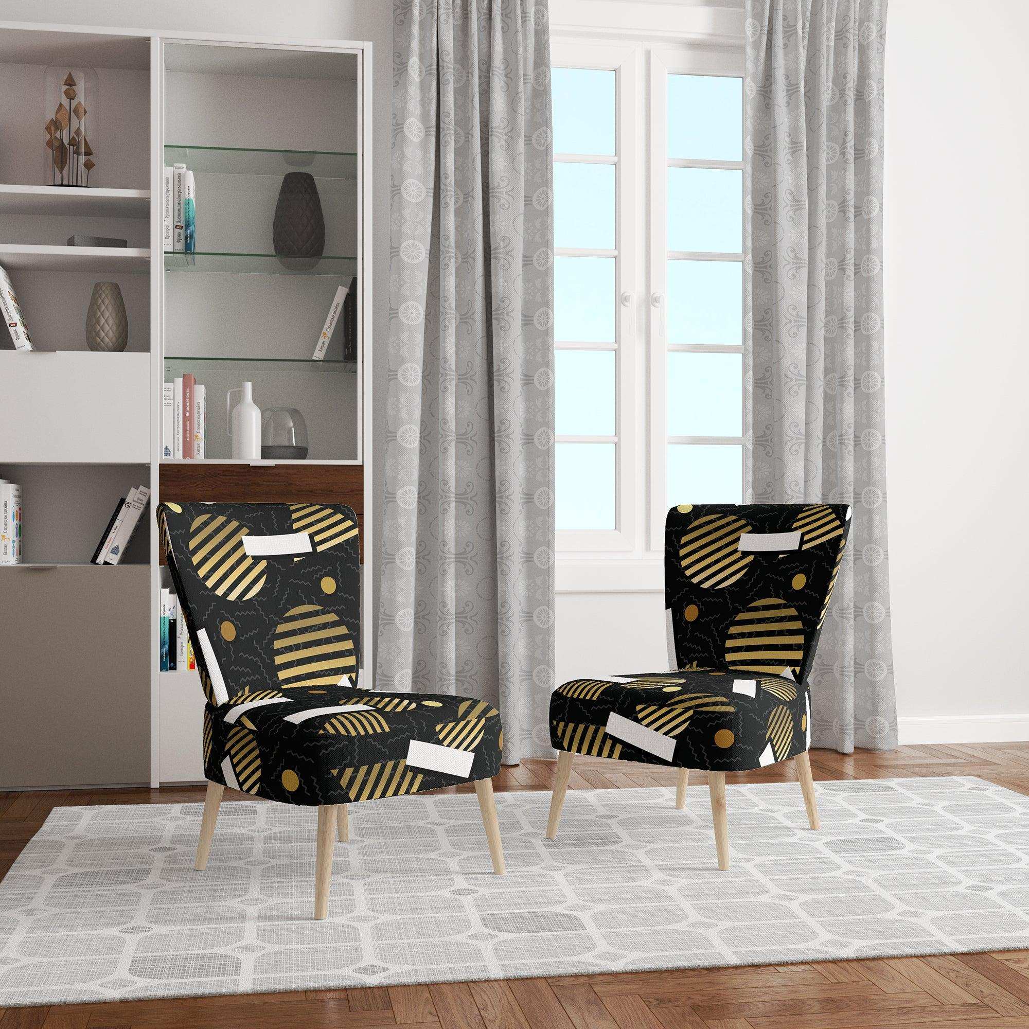 Gold Retro Circular Pattern Mid-Century Accent Chair