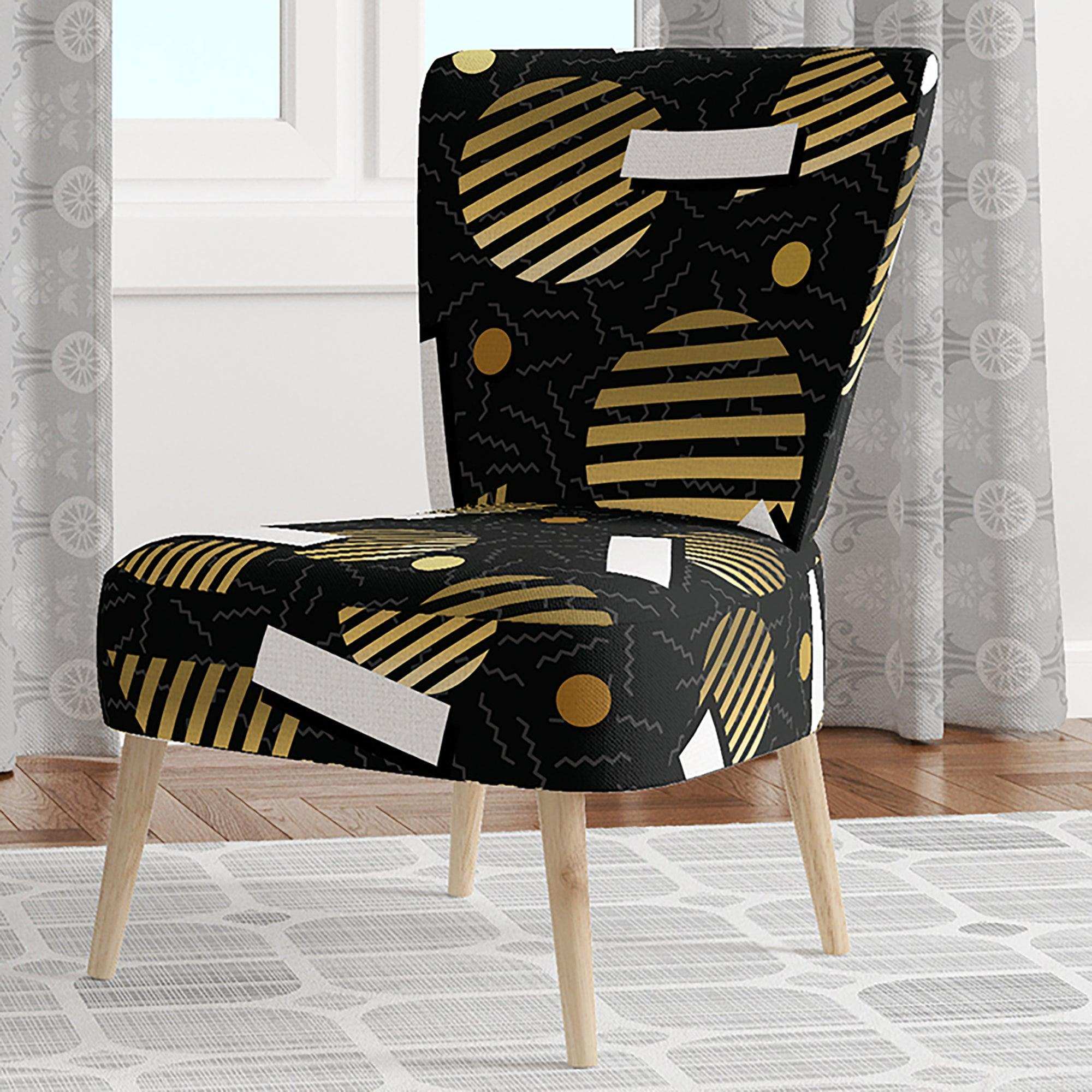 Gold Retro Circular Pattern Mid-Century Accent Chair