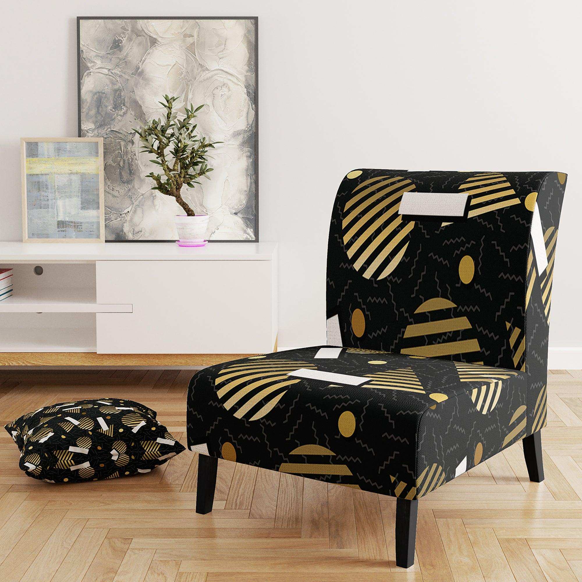 Gold Retro Circular Pattern Mid-Century Accent Chair