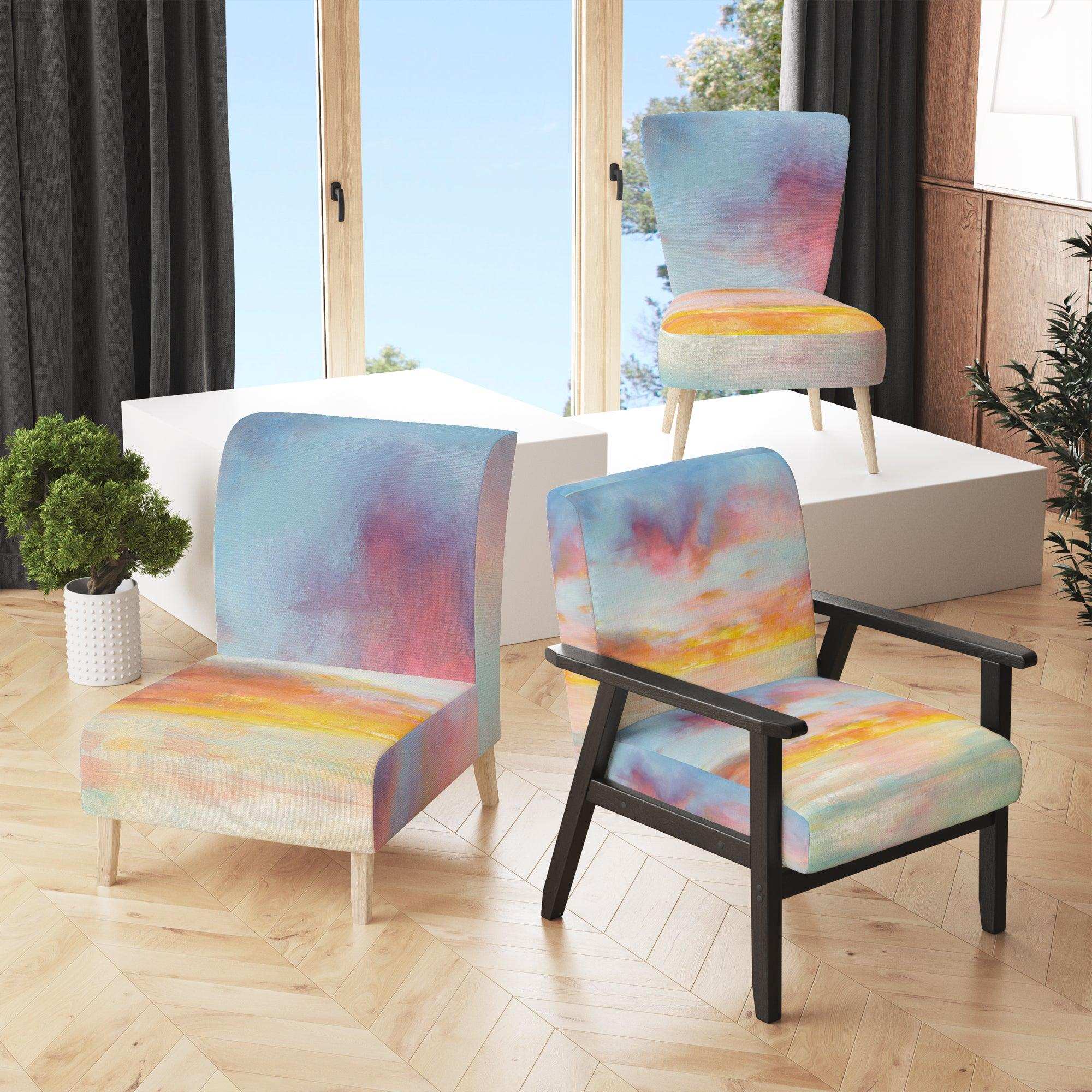 Pastel Pink And Blue Clouds Traditional Accent Chair