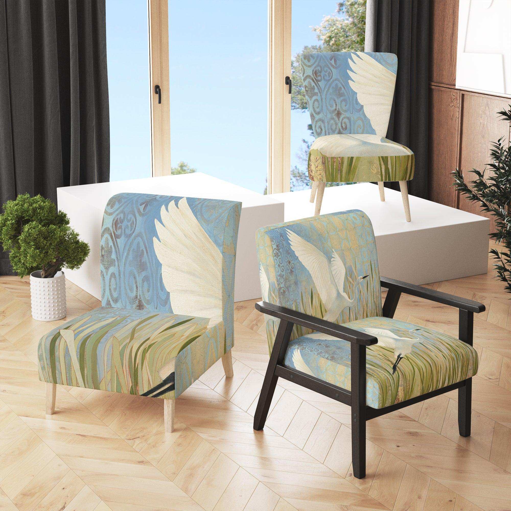 Snowy Egret in Flight vII Farmhouse Accent Chair