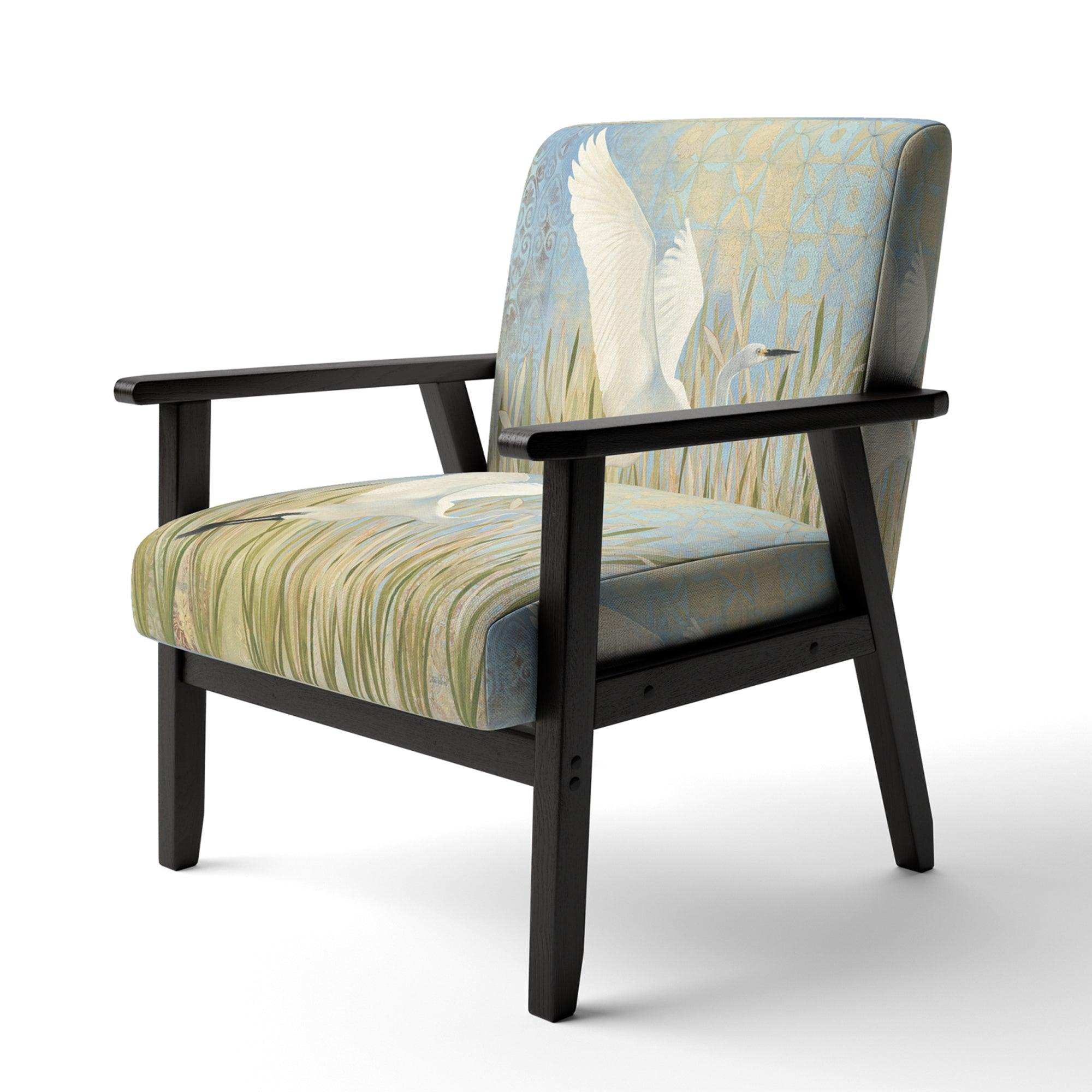 Snowy Egret in Flight vII Farmhouse Accent Chair