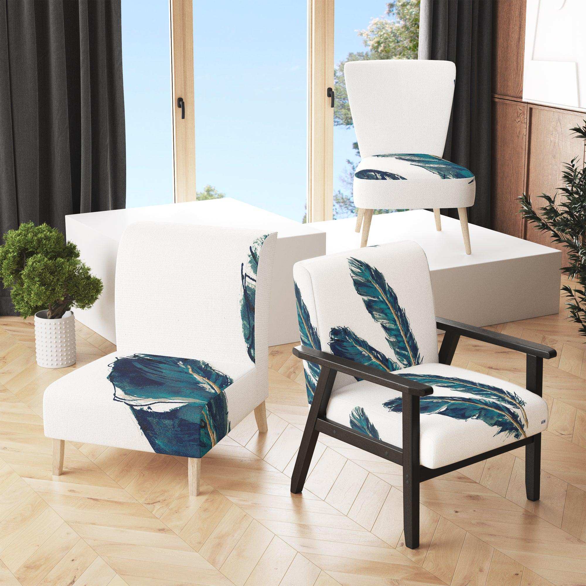 Gold Indigo Feathers III Modern Bohemian Accent Chair