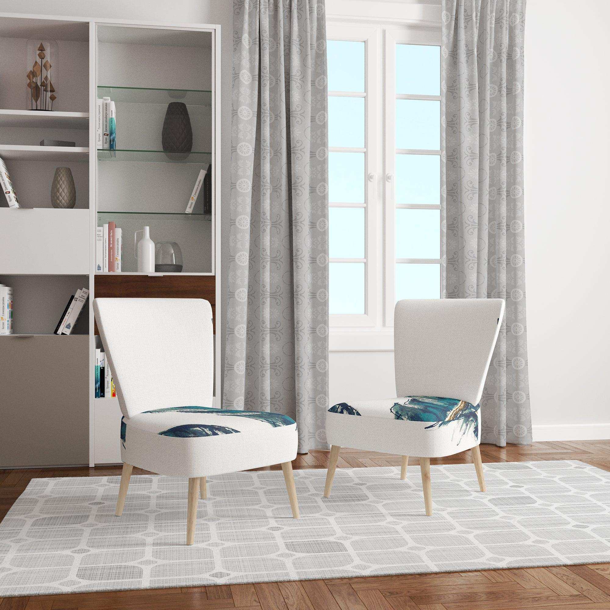 Gold Indigo Feathers III Modern Bohemian Accent Chair