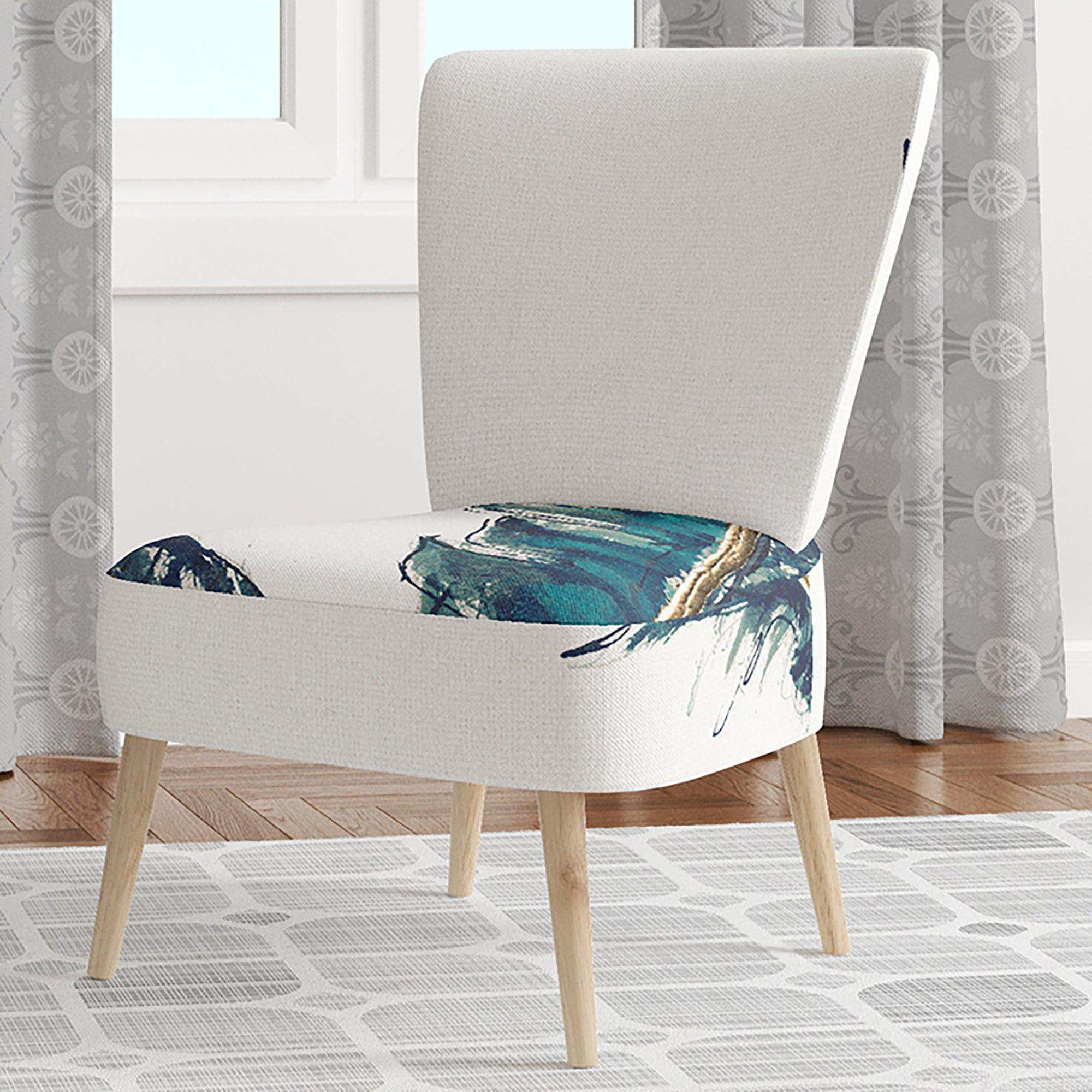 Gold Indigo Feathers III Modern Bohemian Accent Chair