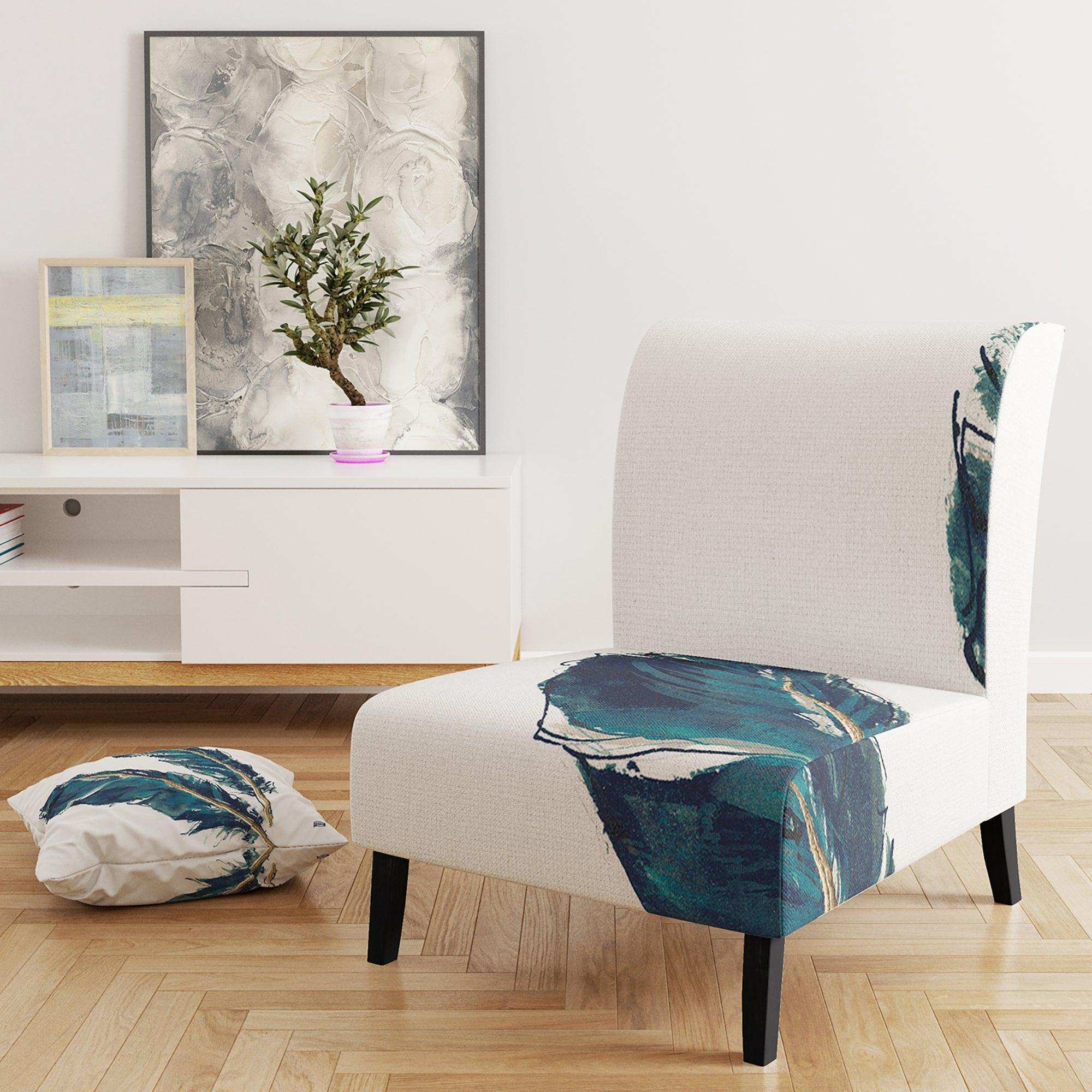 Gold Indigo Feathers III Modern Bohemian Accent Chair
