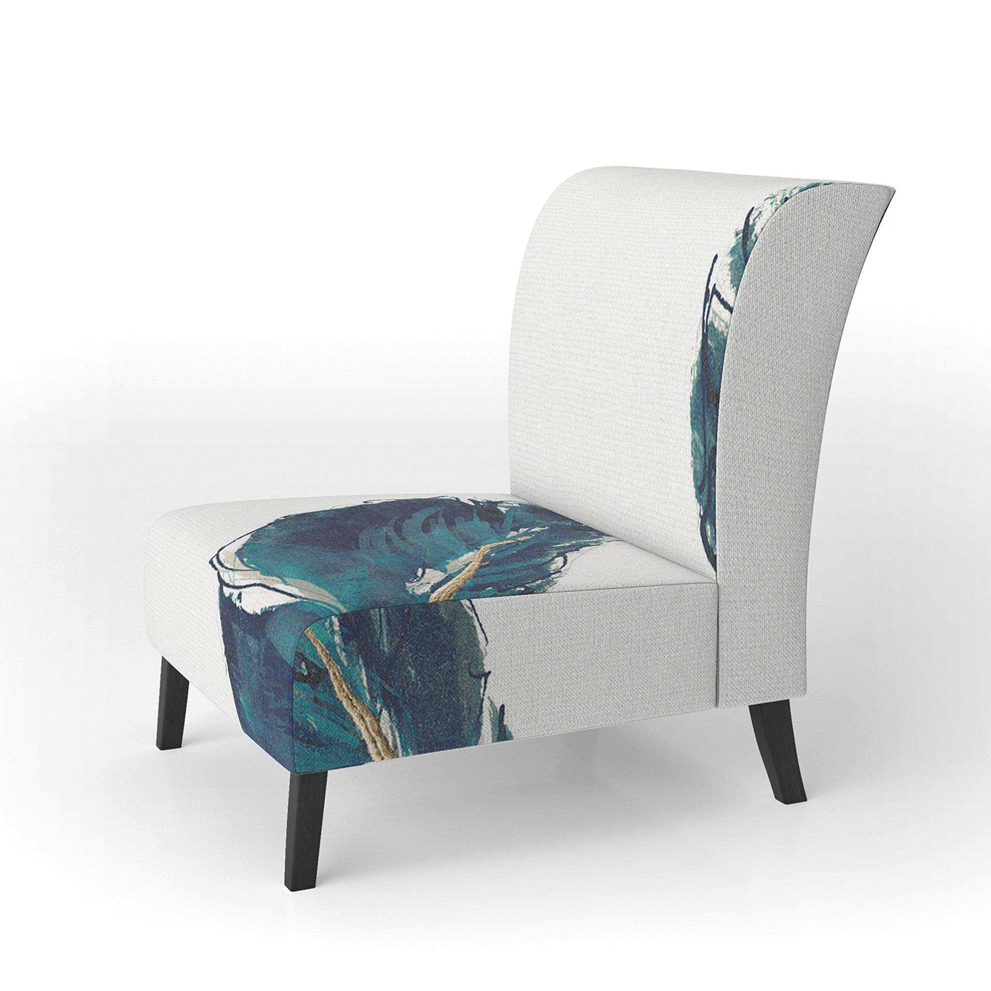 Gold Indigo Feathers III Modern Bohemian Accent Chair