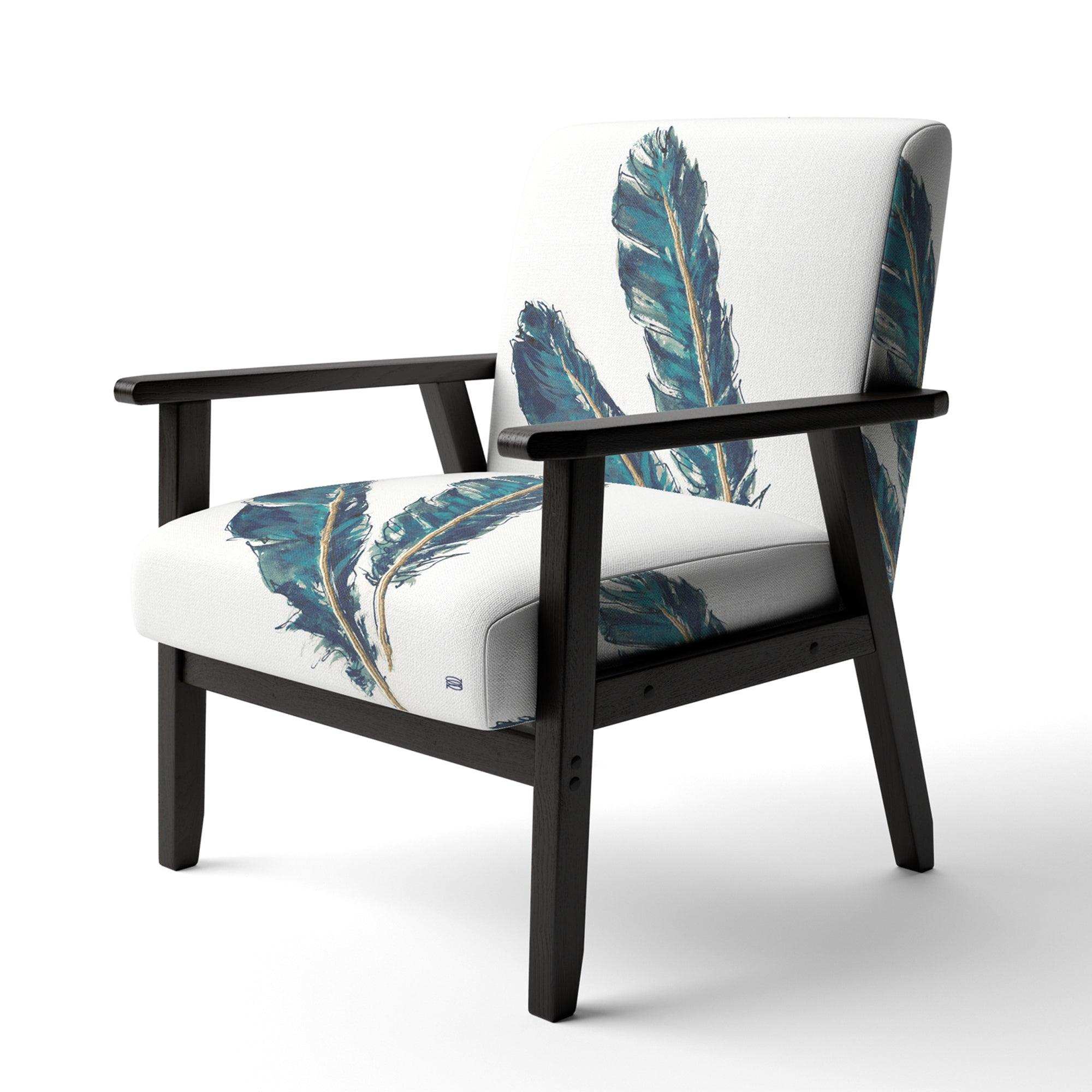 Gold Indigo Feathers III Modern Bohemian Accent Chair