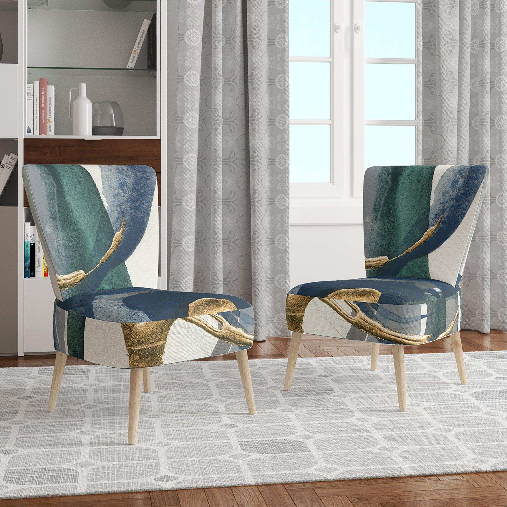Mettalic Indigo and Gold I Glam Accent Chair