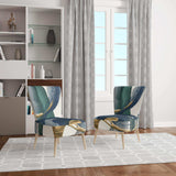 Mettalic Indigo and Gold I Glam Accent Chair