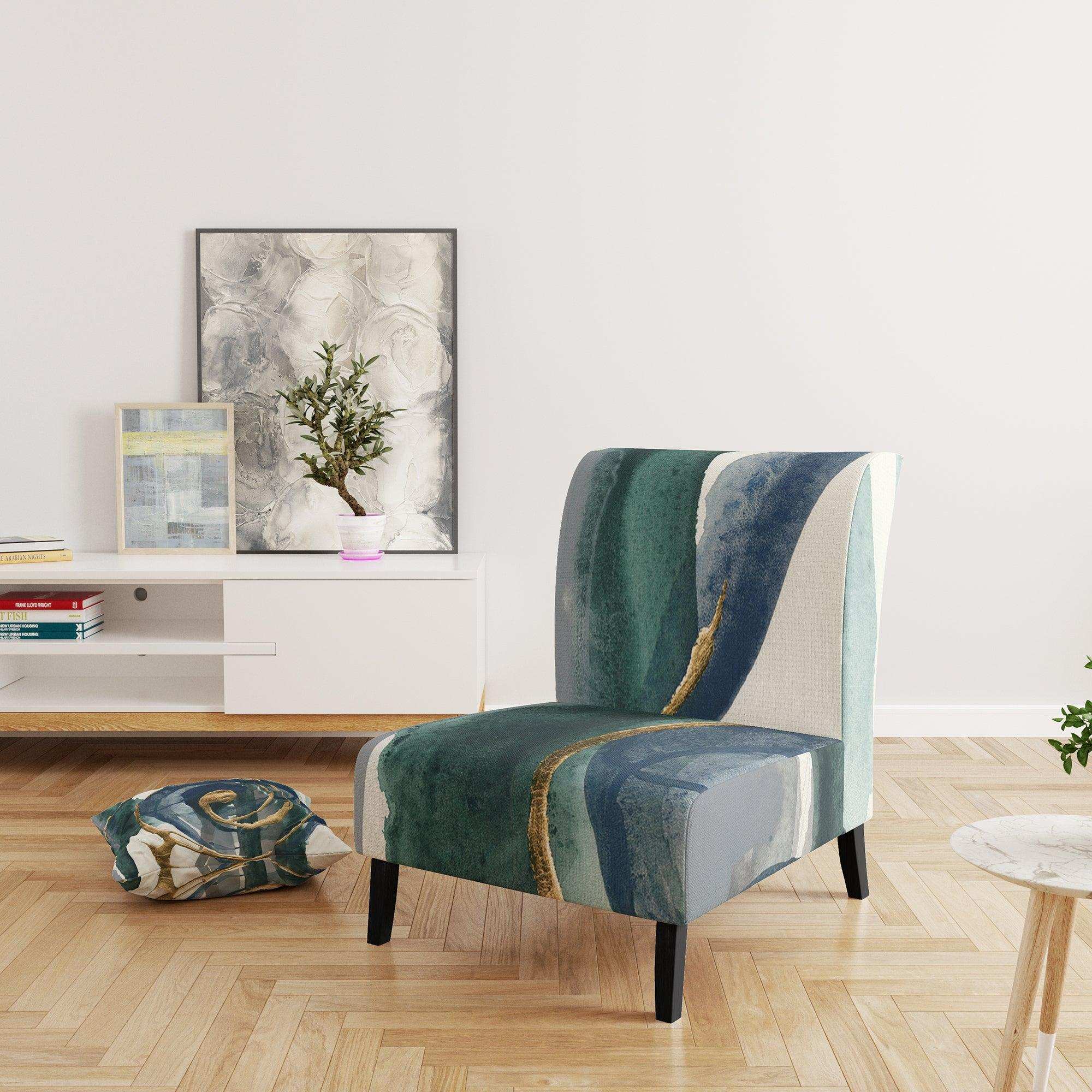 Mettalic Indigo and Gold I Glam Accent Chair