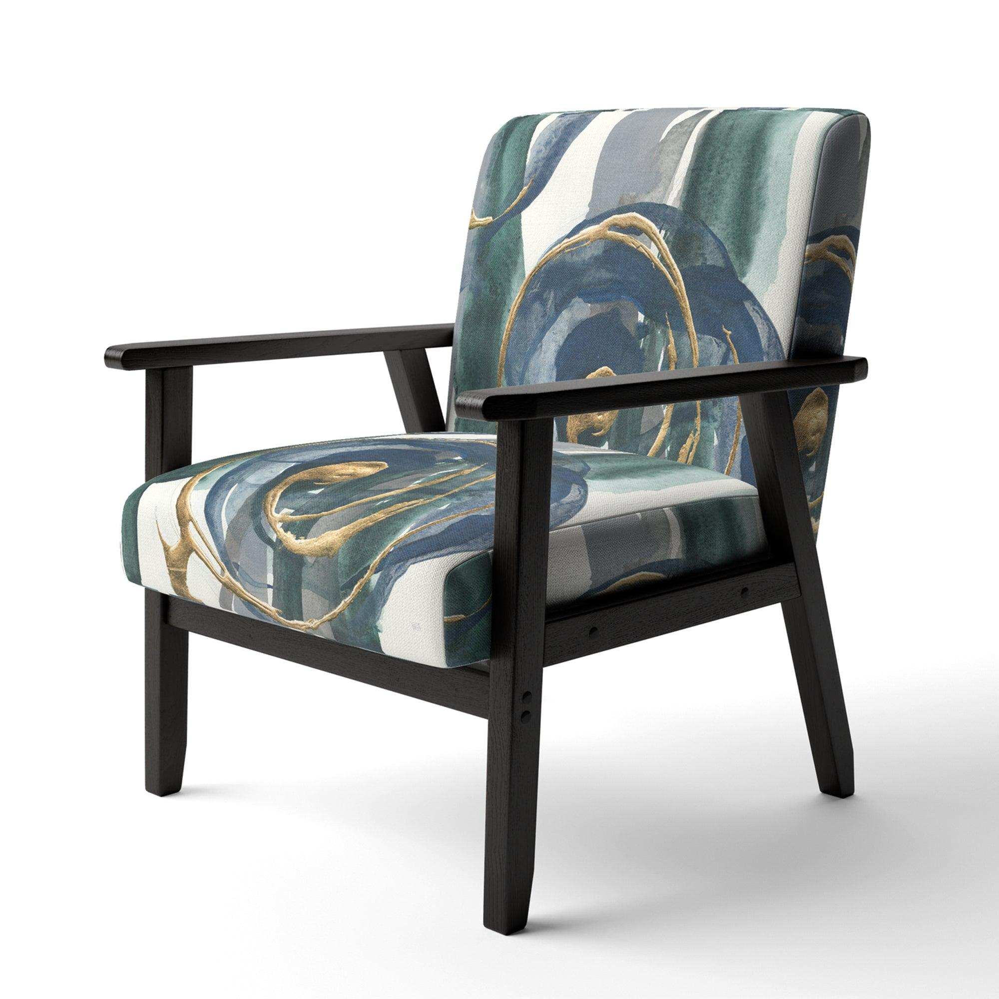 Mettalic Indigo and Gold I Glam Accent Chair