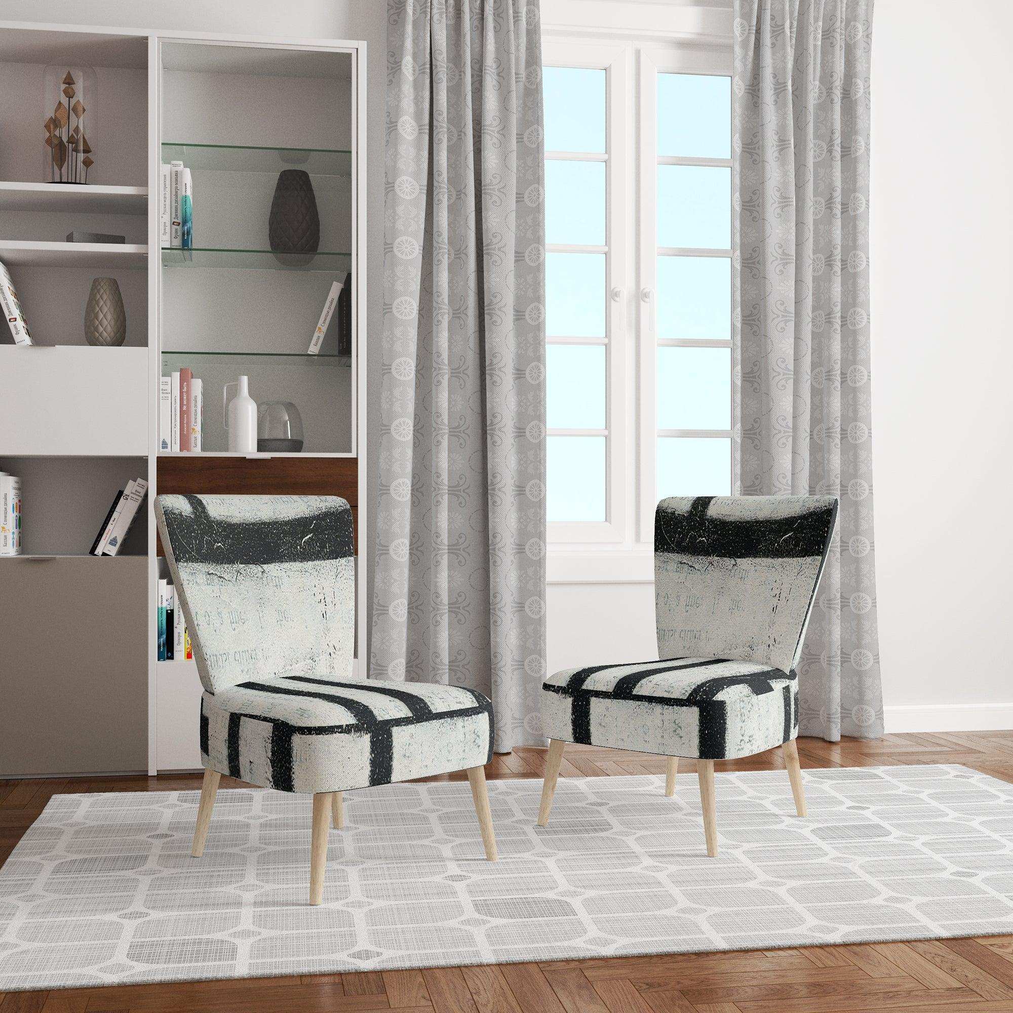Black and White Labyrinth geometric Mid-Century Accent Chair