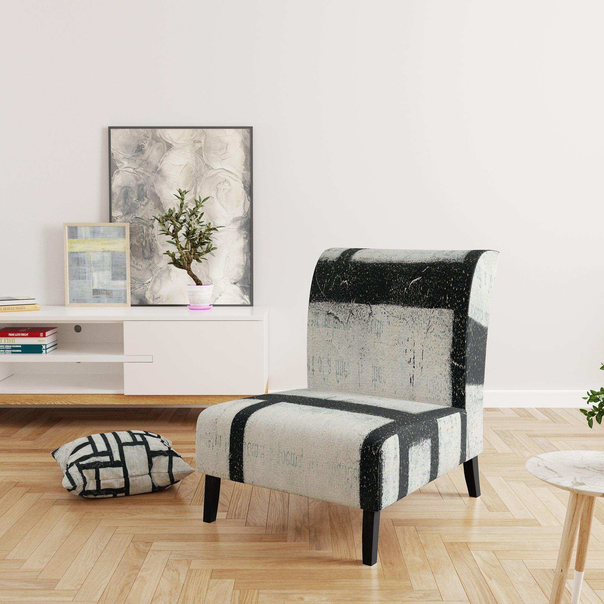 Black and White Labyrinth geometric Mid-Century Accent Chair