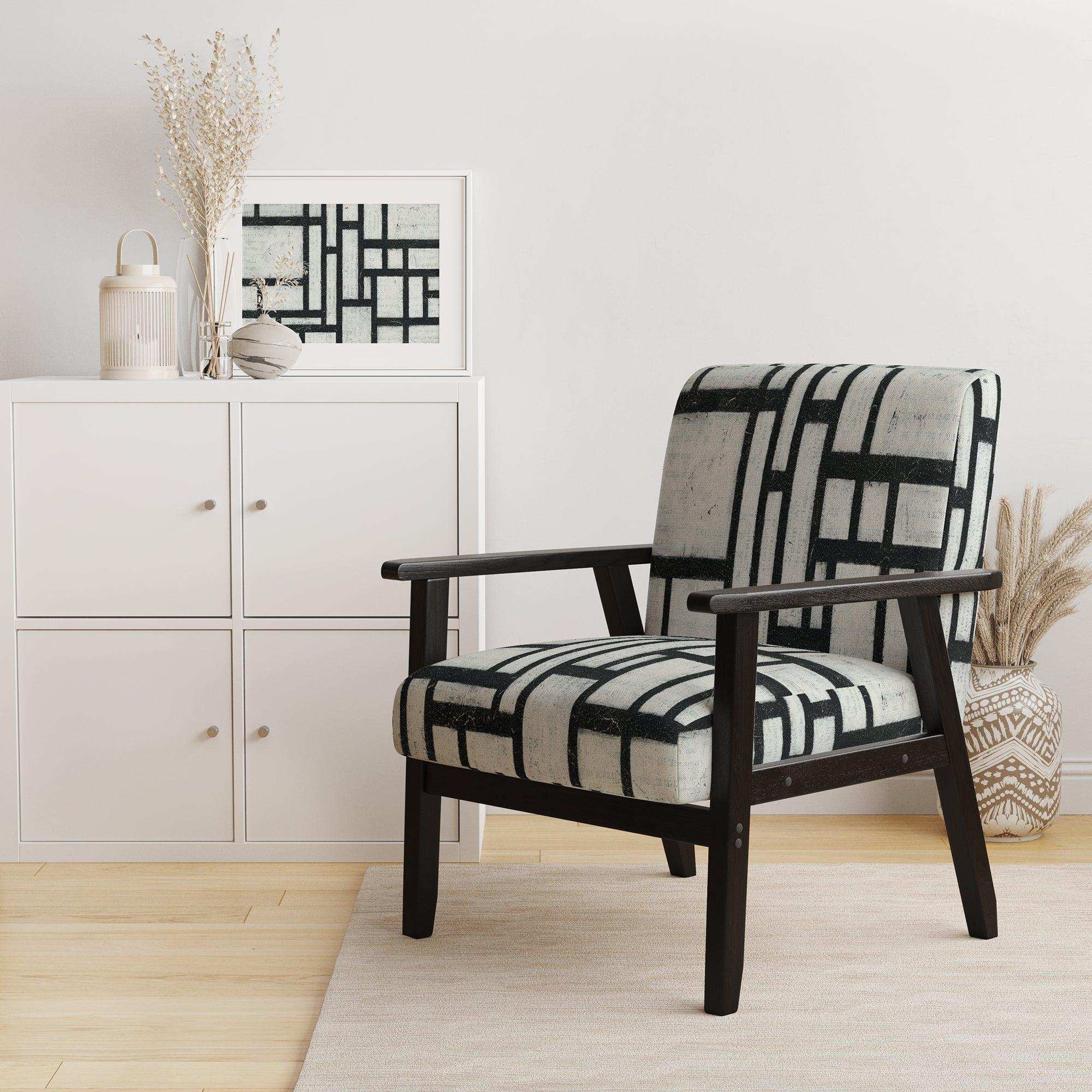 Black and White Labyrinth geometric Mid-Century Accent Chair