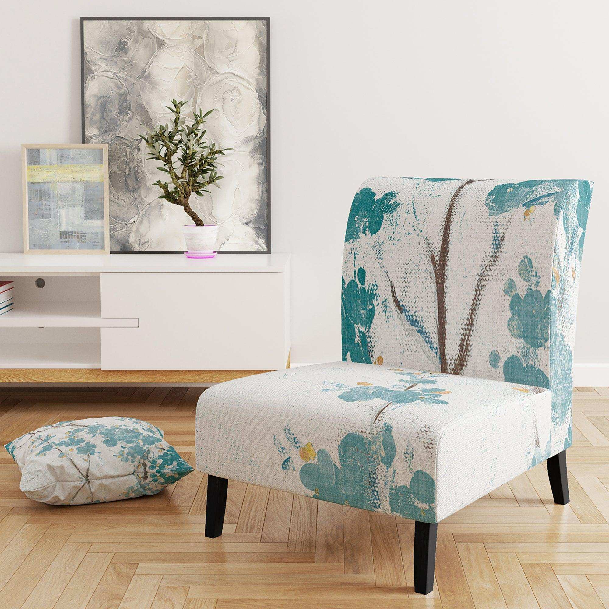 Teal Cherry Blossoms II Tranditional Accent Chair