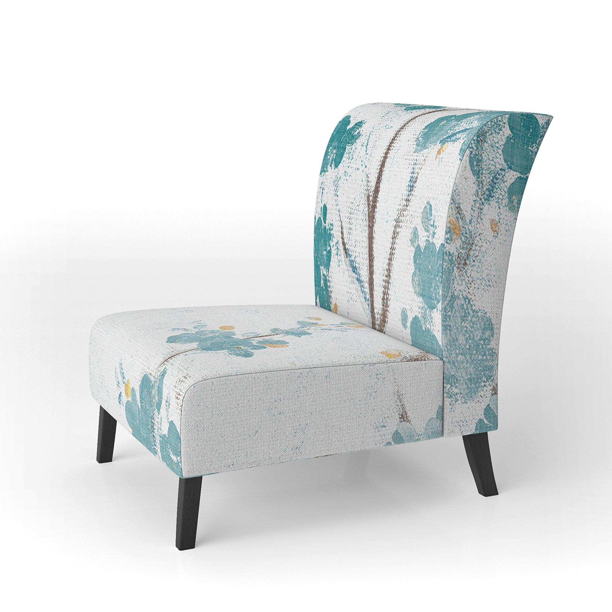 Teal Cherry Blossoms II Tranditional Accent Chair